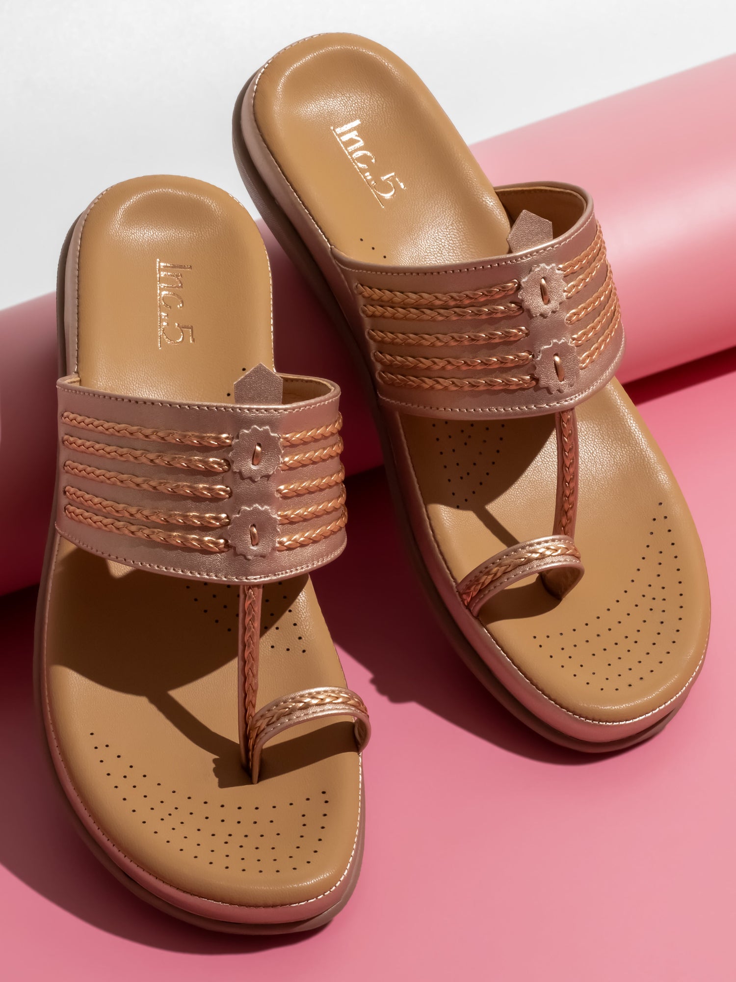 Women Rose Gold Embellished One Toe Comfort Heels