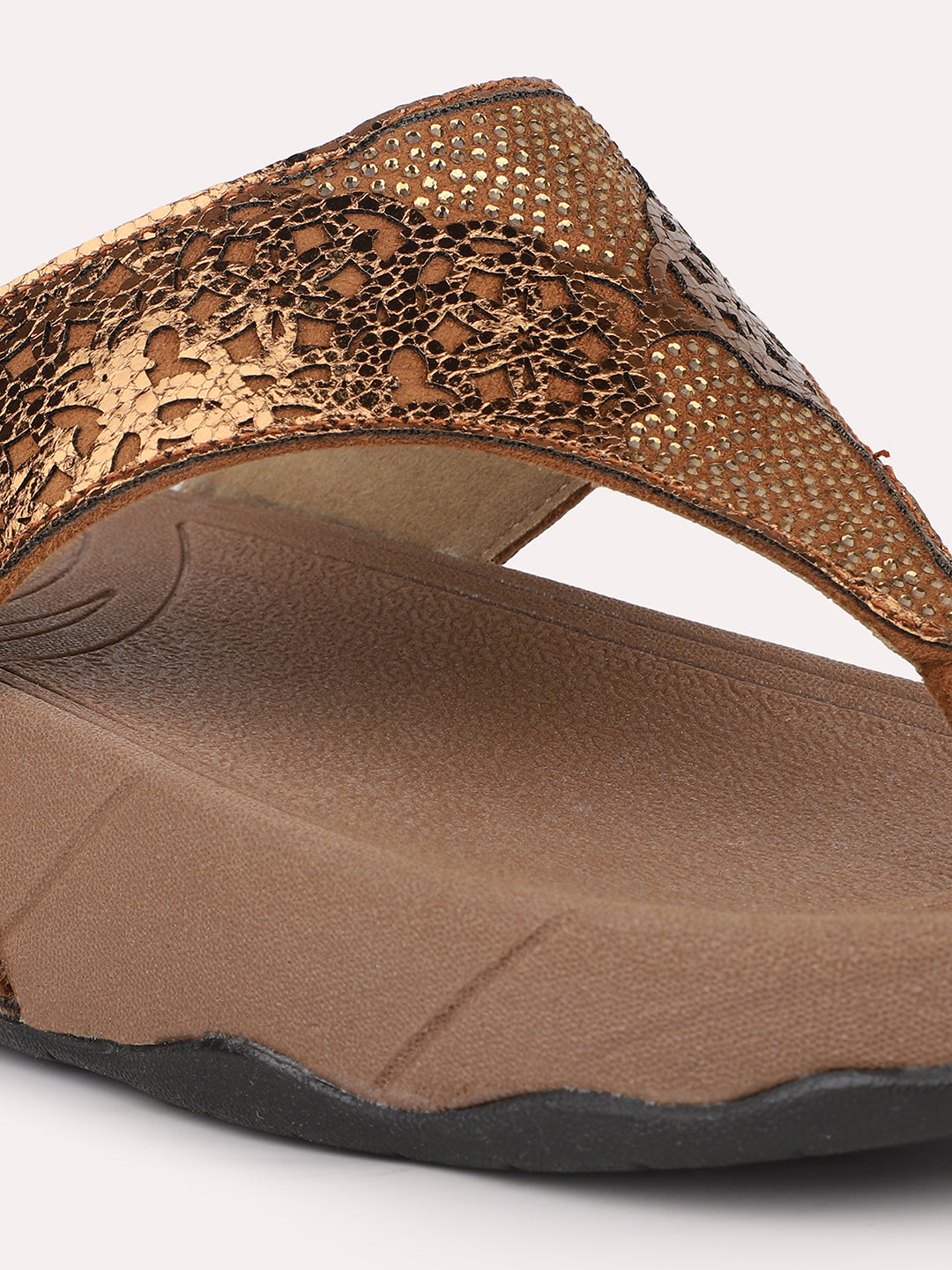 Women Antique Textured Embellished Open Toe Comfort Heels