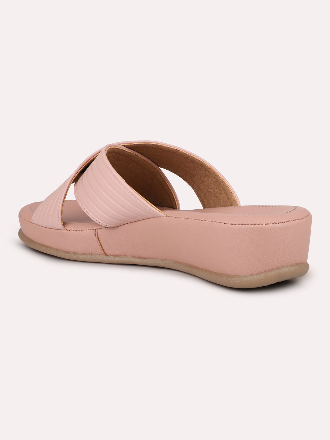 Women Peach Textured Open Toe Comfort Heels