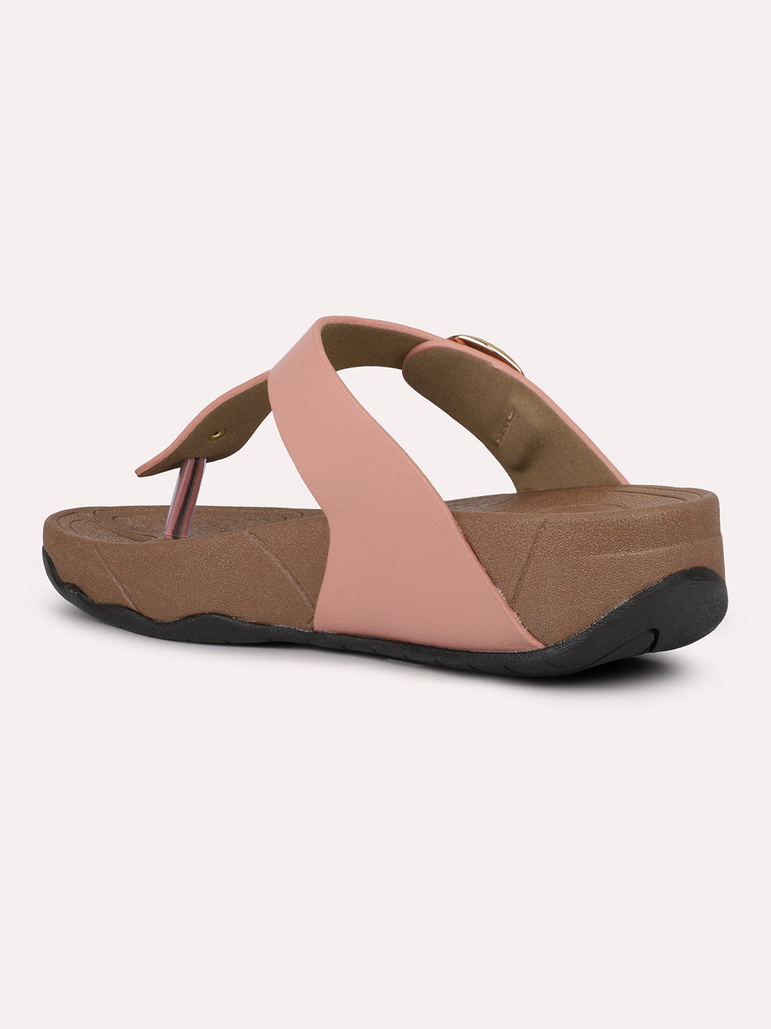 Women Peach Solid T-Strap Comfort Heels