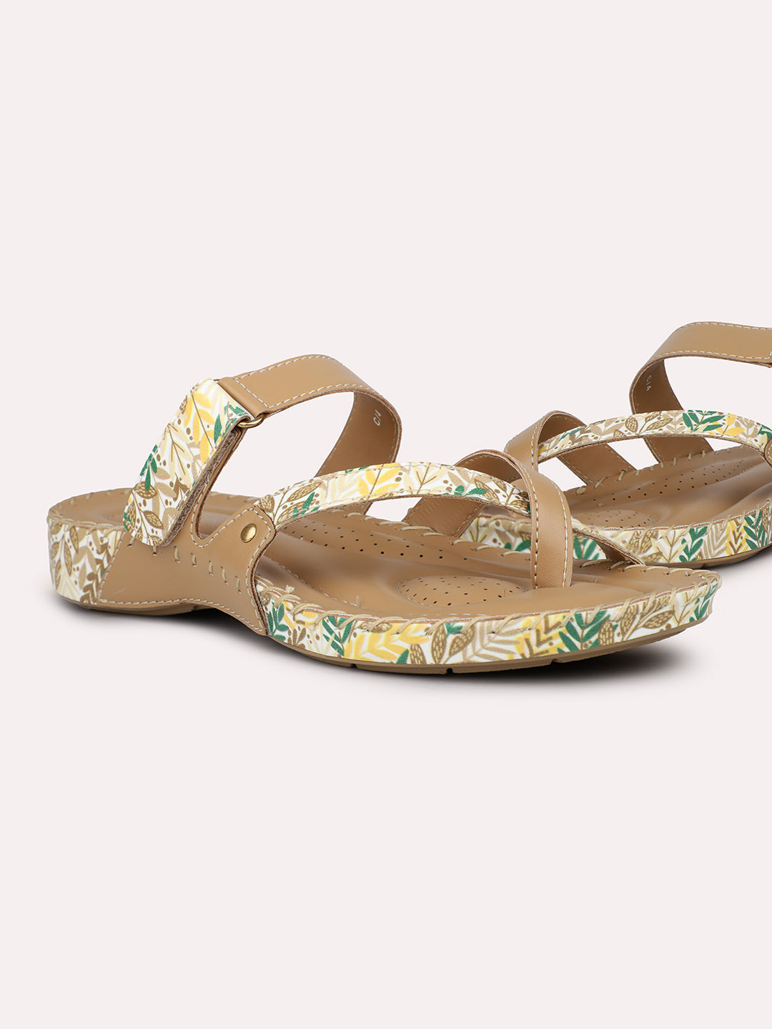 Women Beige Printed One Toe Comfort Flats