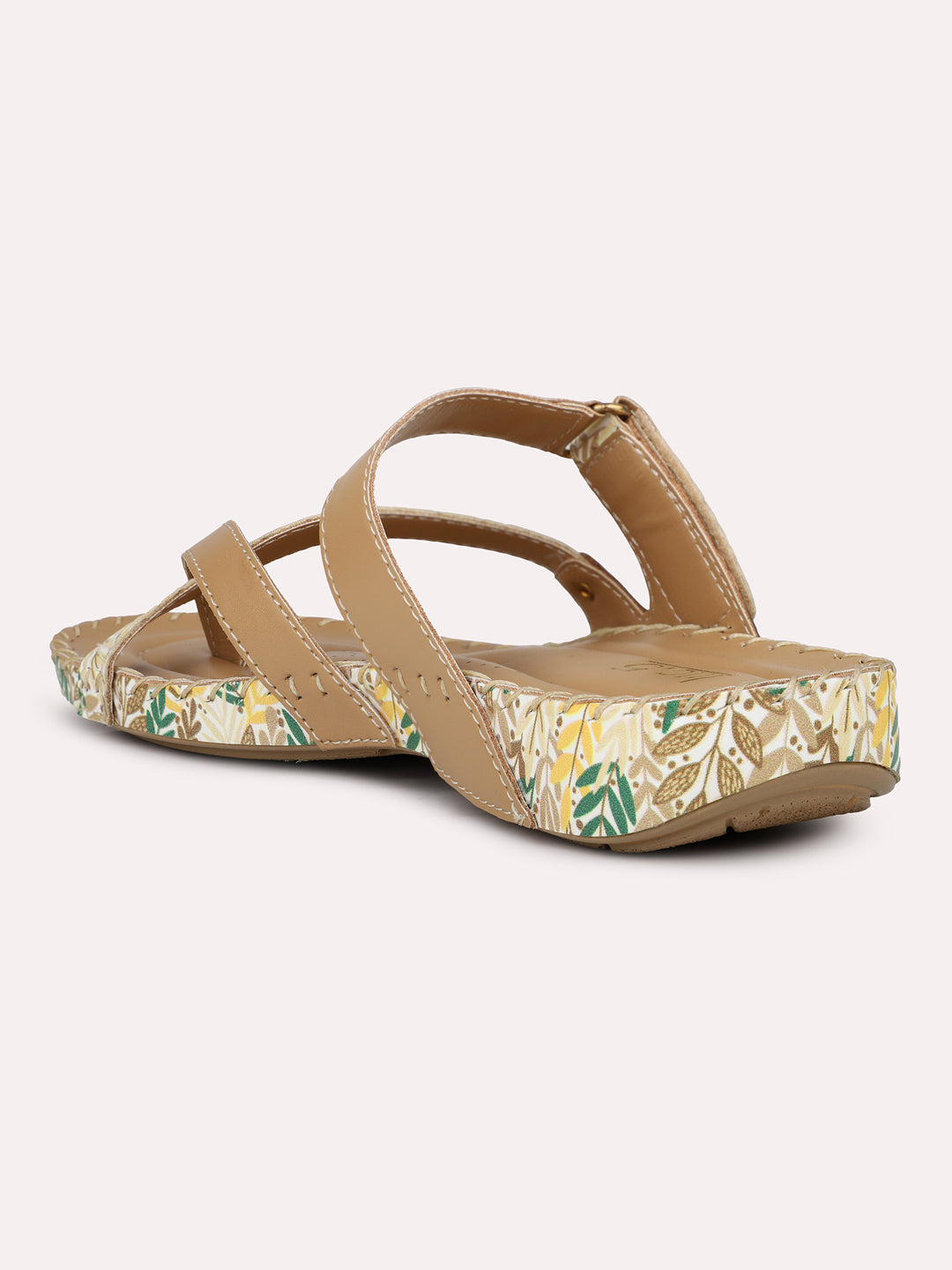 Women Beige Printed One Toe Comfort Flats