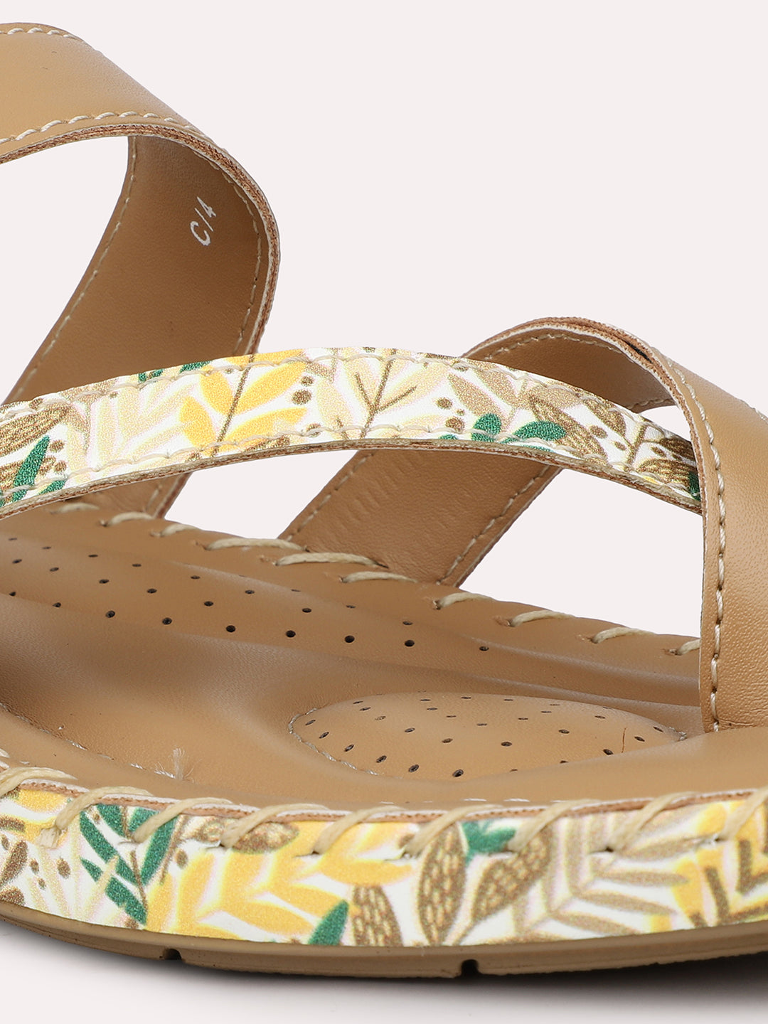 Women Beige Printed One Toe Comfort Flats