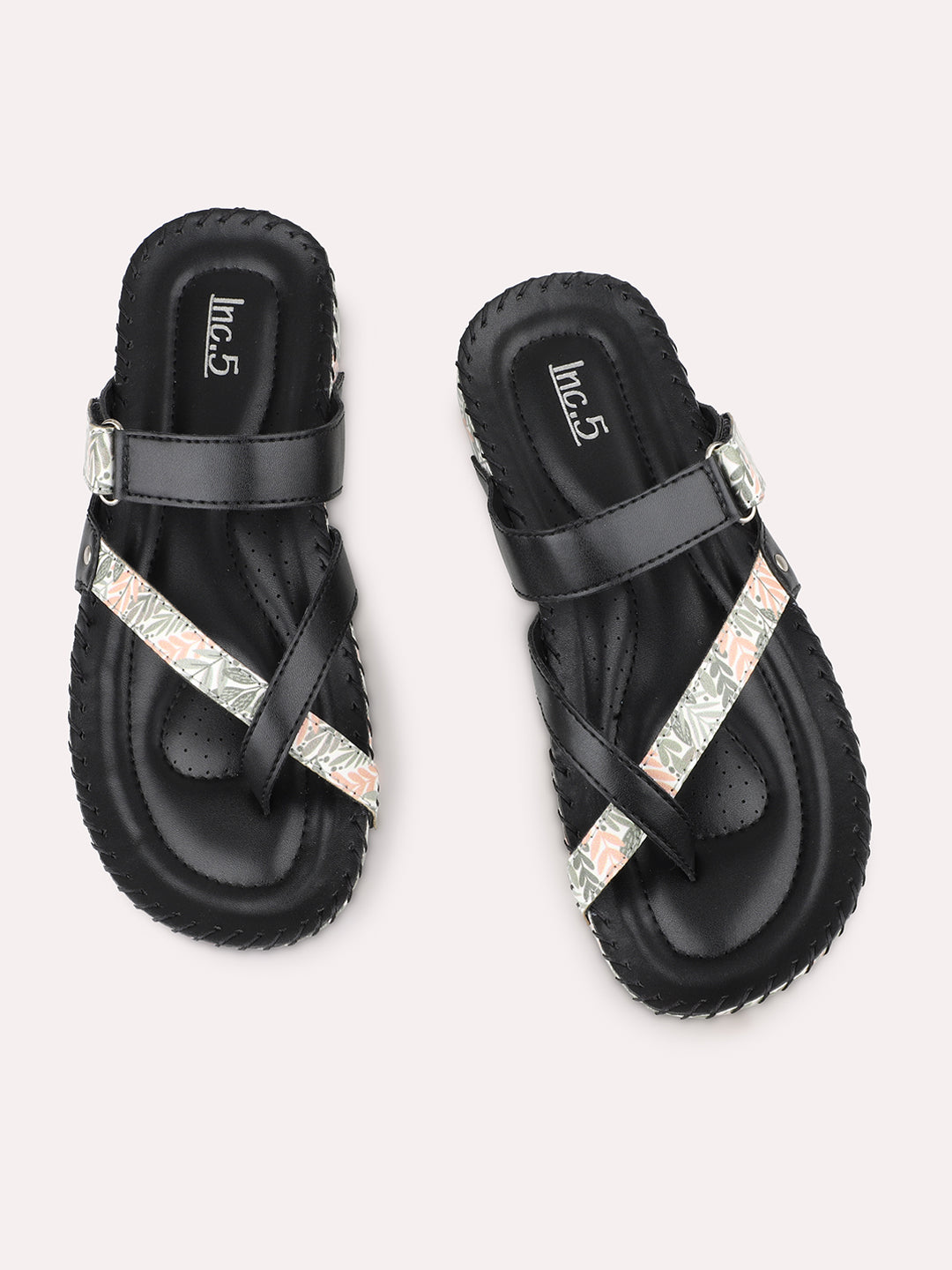 Women Black Printed One Toe Comfort Flats