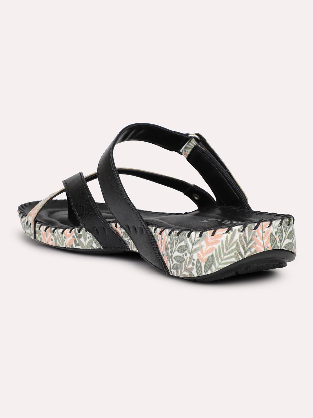 Women Black Printed One Toe Comfort Flats