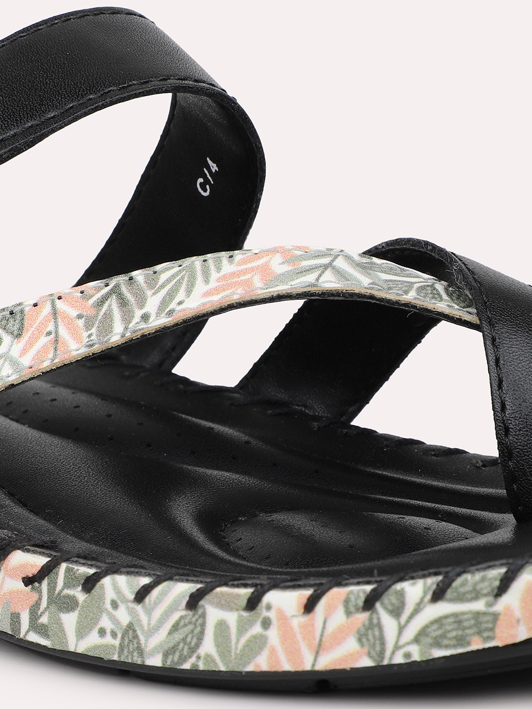 Women Black Printed One Toe Comfort Flats