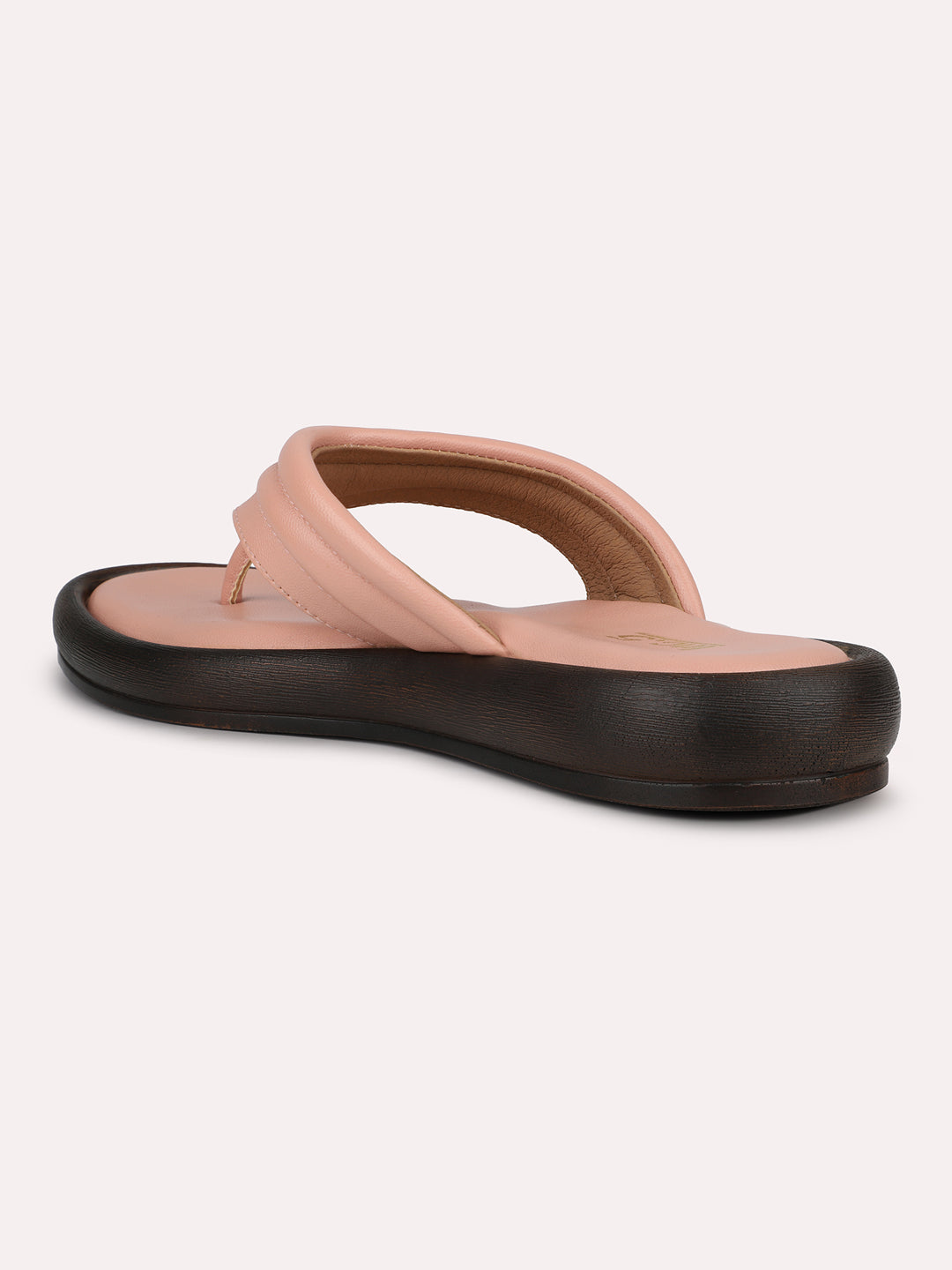 Women Peach Textured T-Strape Open Toe Flats