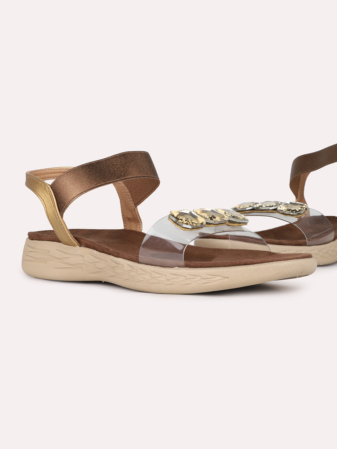 Womens Golden Casual Solid Pattern Round Toe Wedge Heels