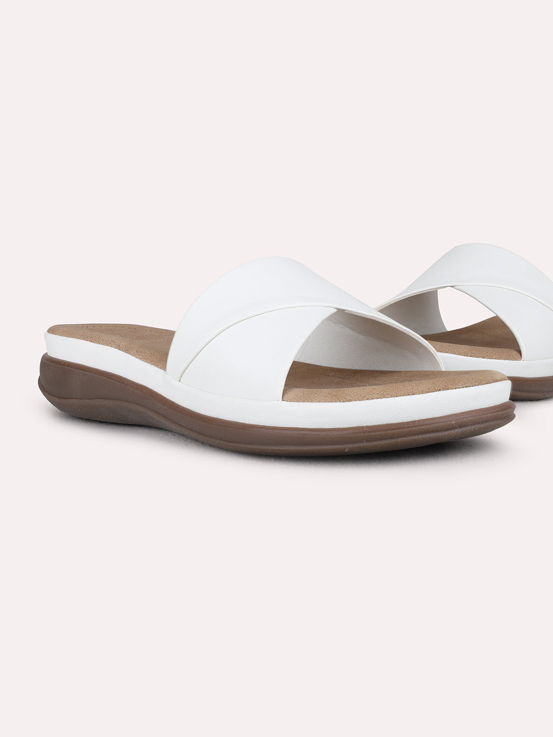 Womens White Casual Solid Open Toe Flat Sandals