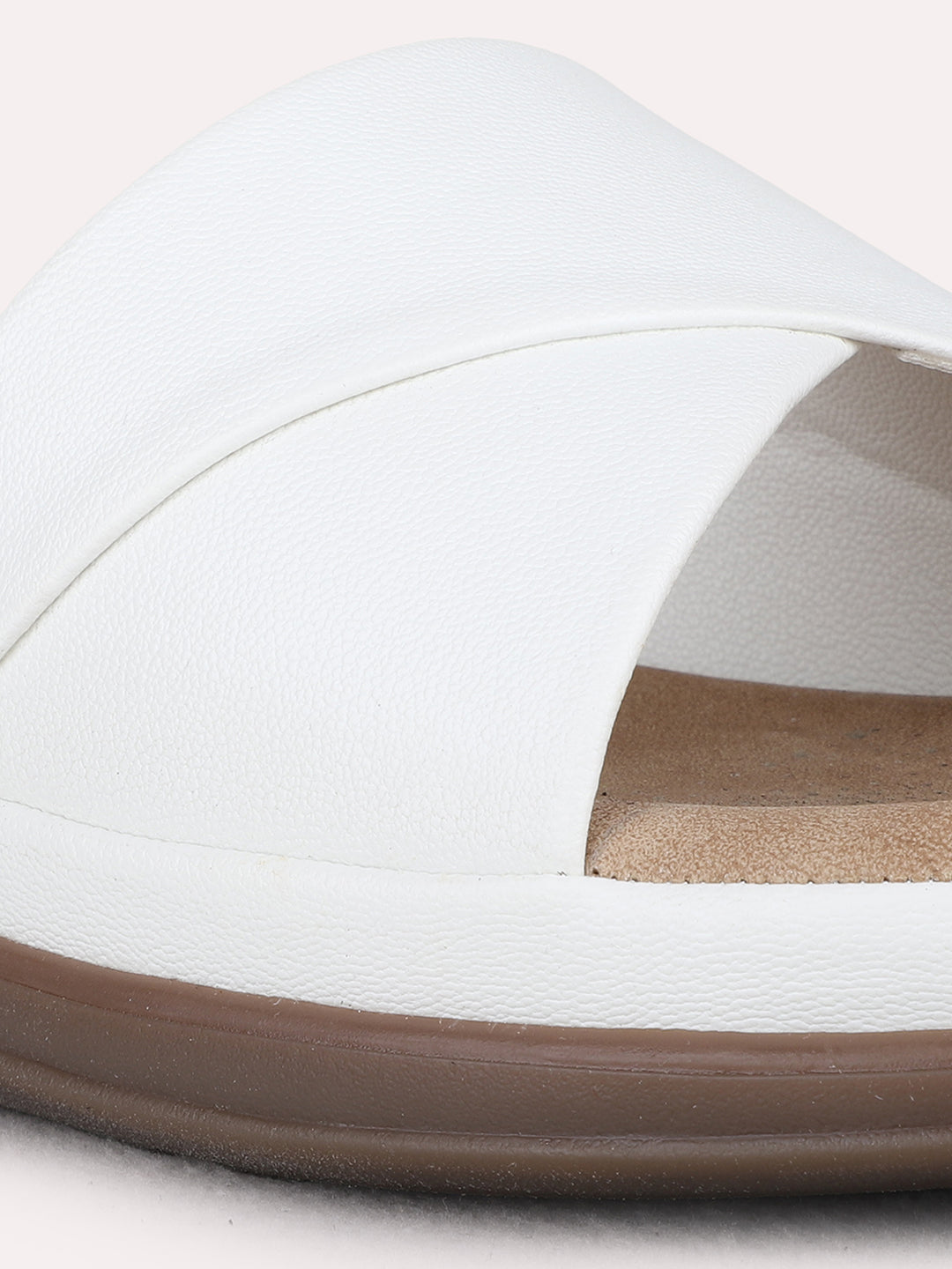 Womens White Casual Solid Open Toe Flats