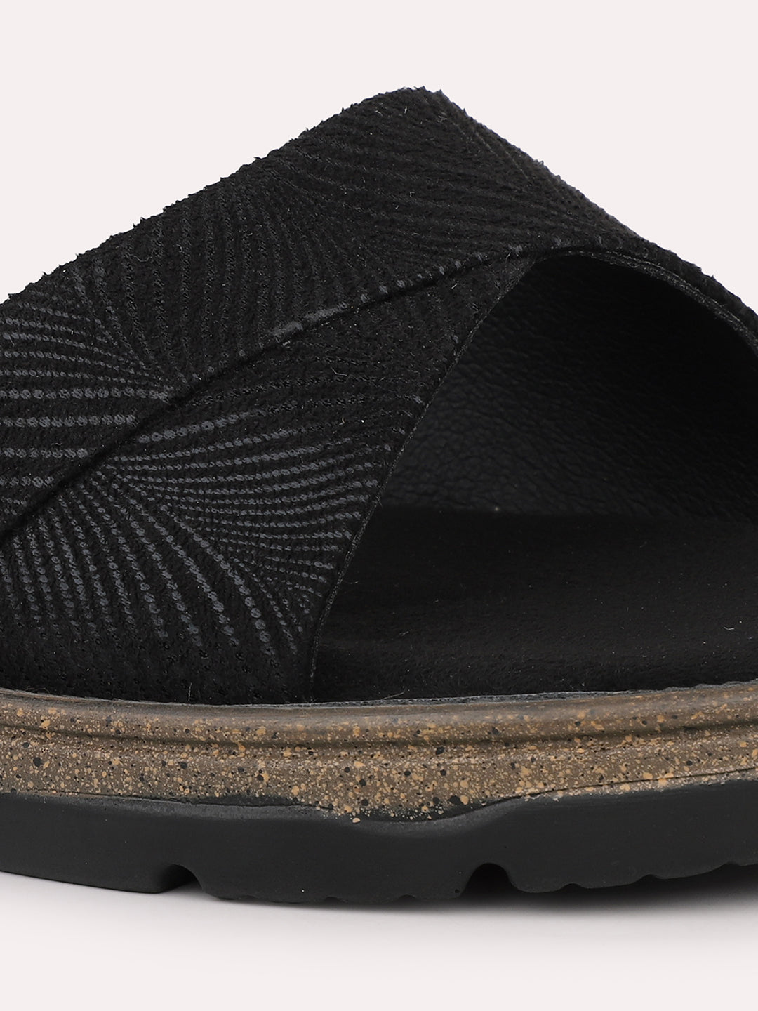 Women Black Textured Open Toe Flats With Backstrap