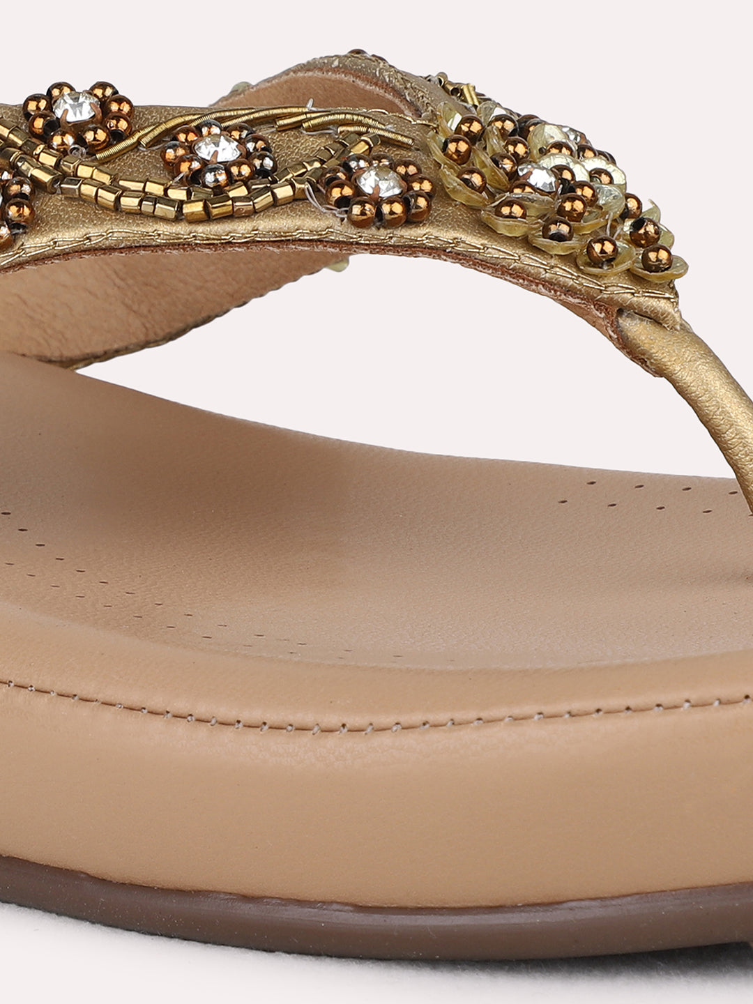 Womens Golden Formal Embellished Round Toe Flatform Heel Sandals