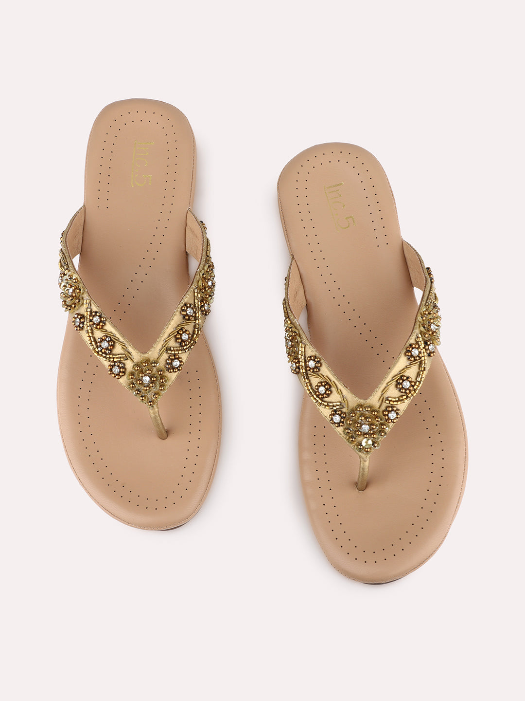 Womens Golden Formal Embellished Round Toe Flatform Heel Sandals