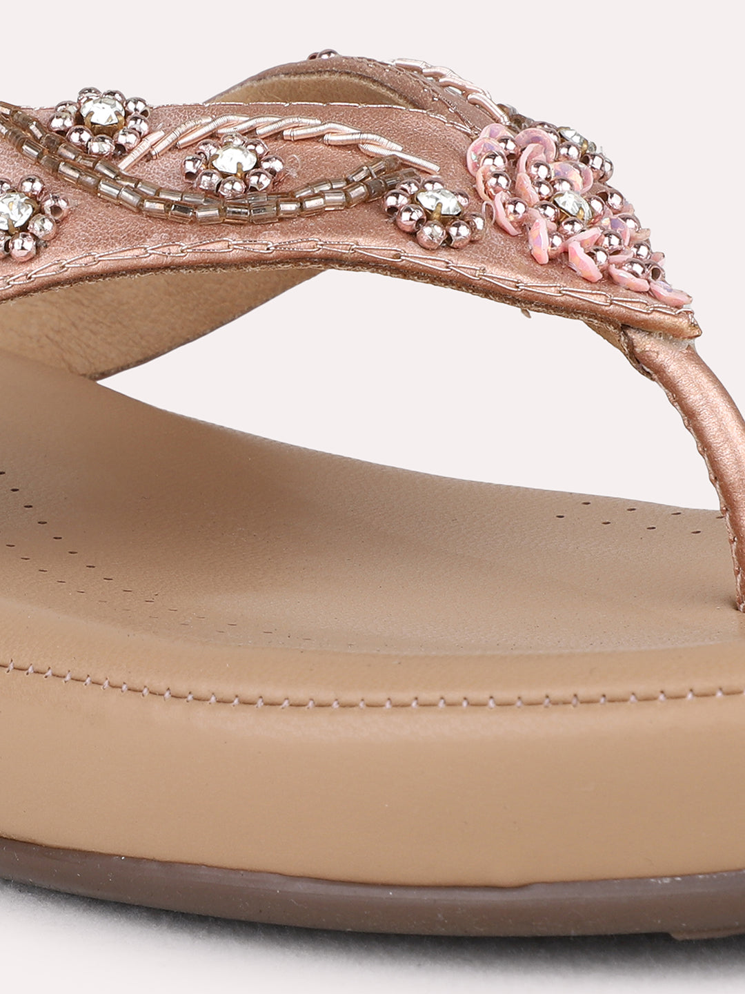 Womens Rose Golden Formal Embellished Round Toe Flatform Heel Sandals