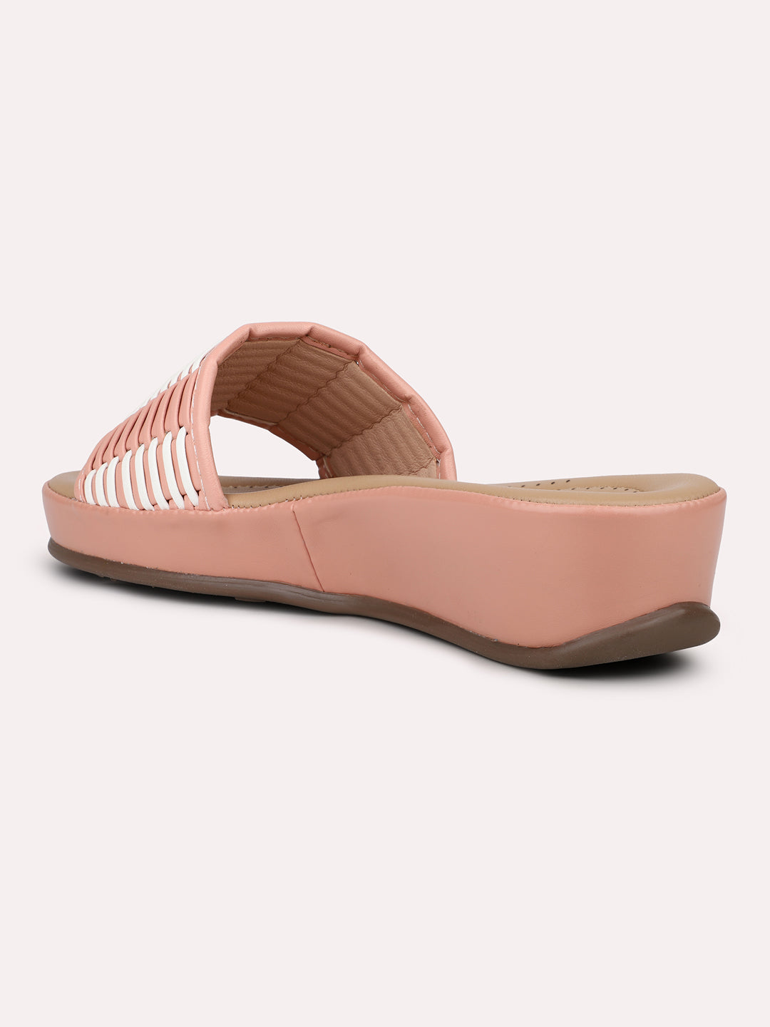 Women Peach Textured Open Toe Comfort Heels