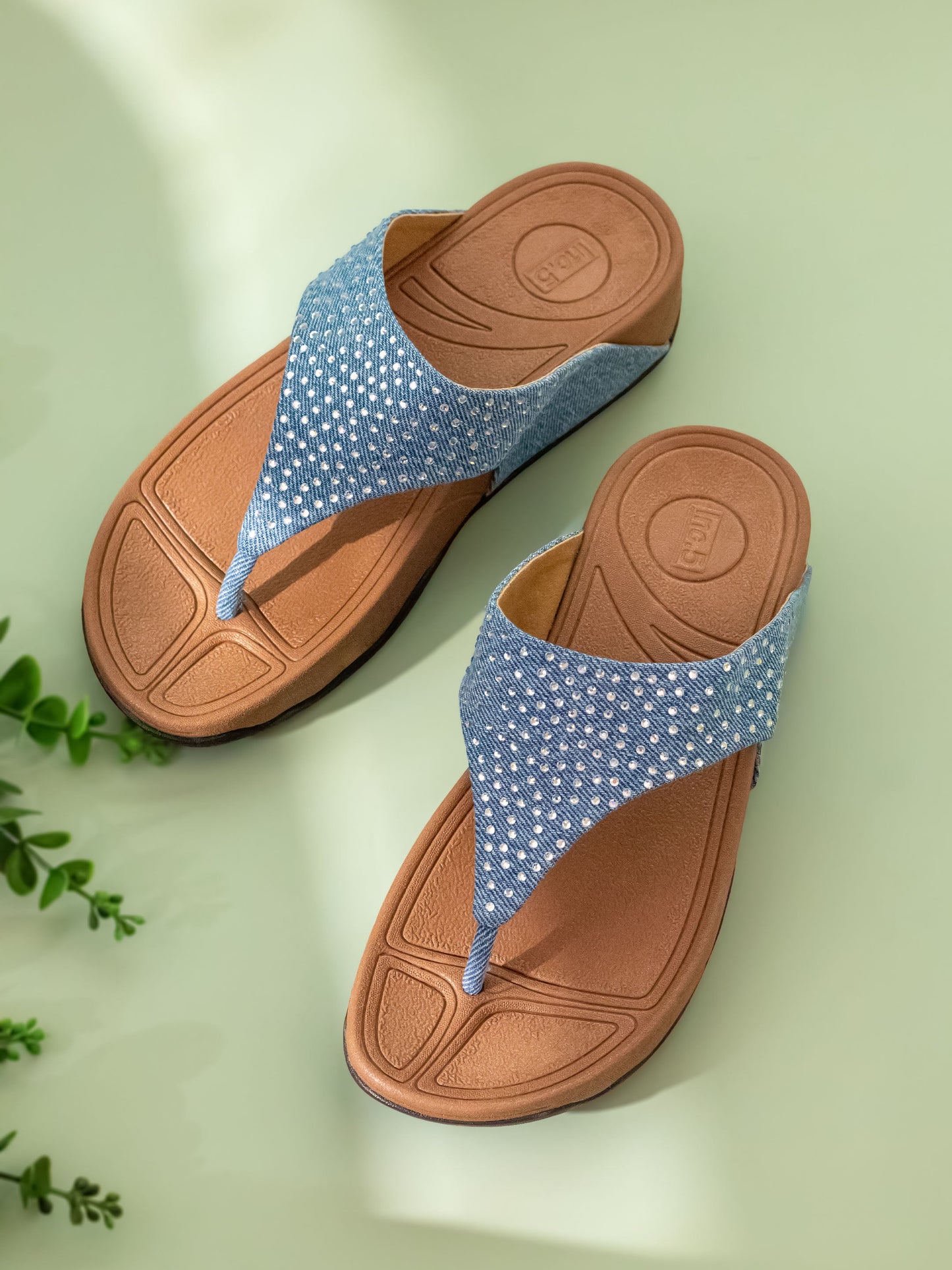 Womens Blue Casual T-Strap Comfort Sandals