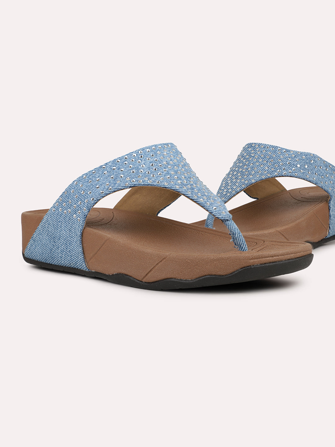 Womens Blue Casual T-Strap Comfort Sandals