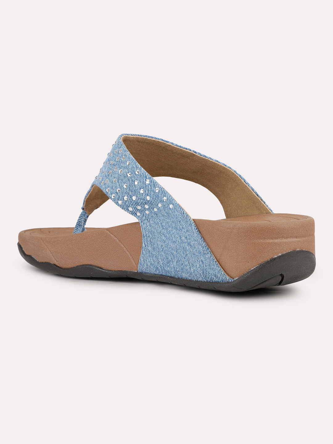 Womens Blue Casual T-Strap Comfort Sandals