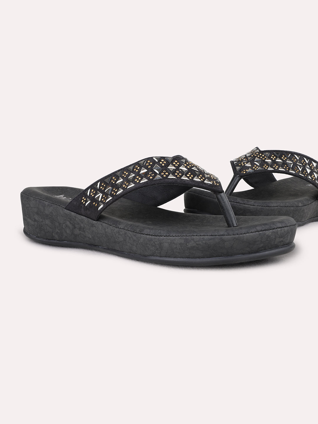 Womens Black Ethnic Embellished Wedge Heel Sandals
