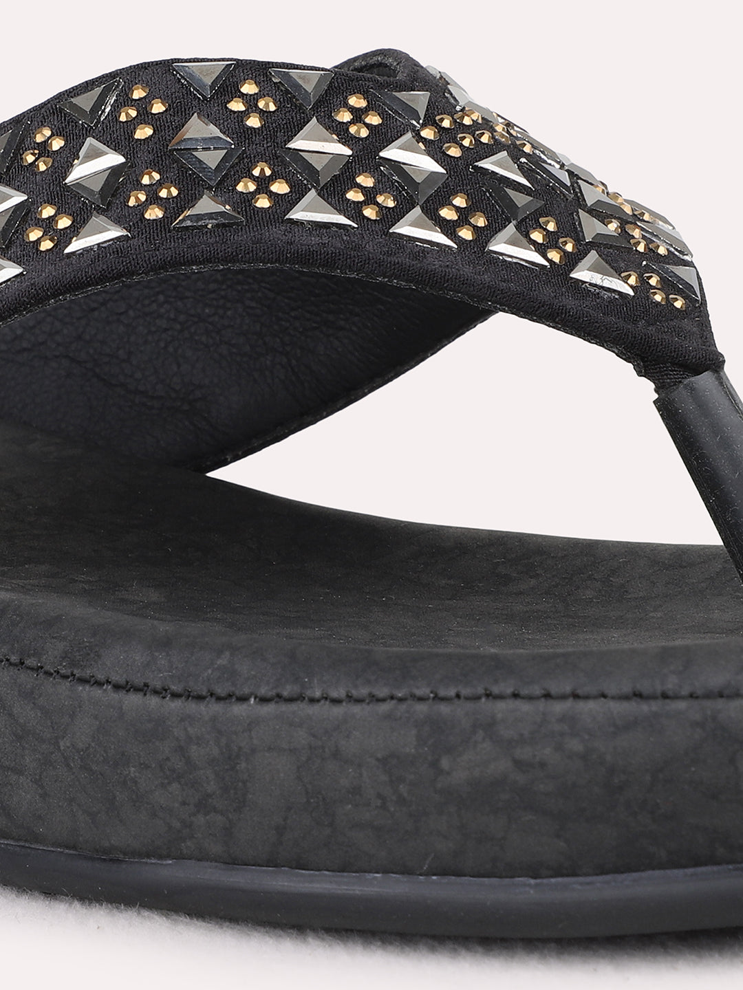 Womens Black Ethnic Embellished Wedge Heels