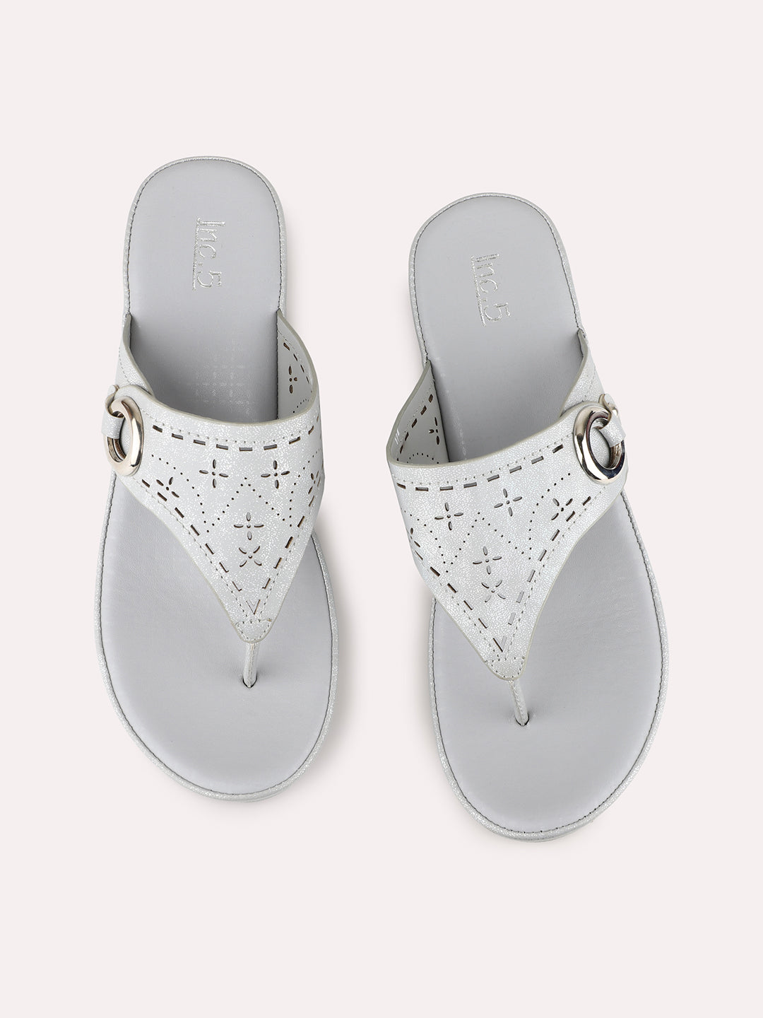 Womens Grey Casual Embellished Round Toe Wedge Heel Sandals