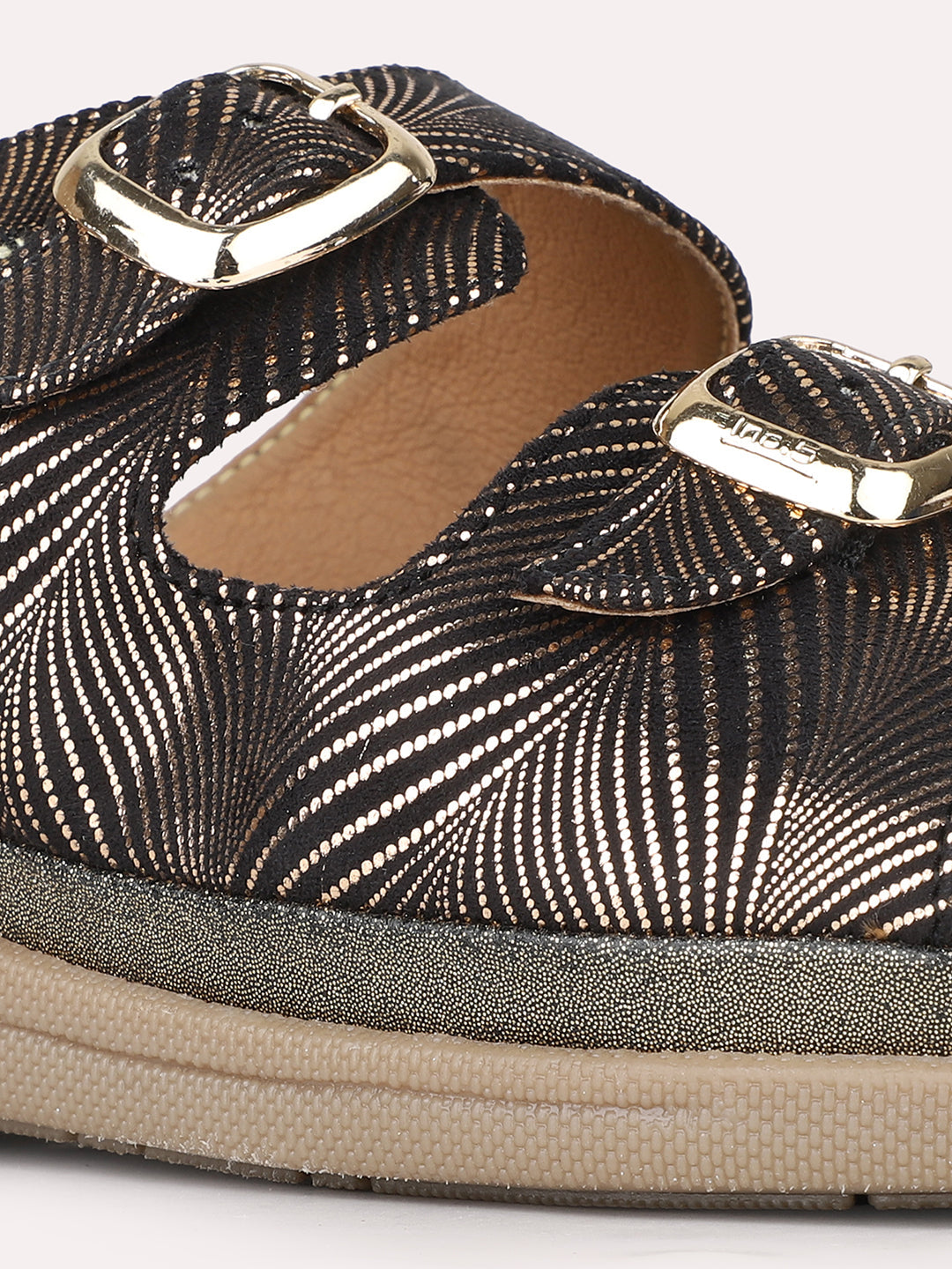 Women Golden Casual Printed Open Toe Slip-On Flats