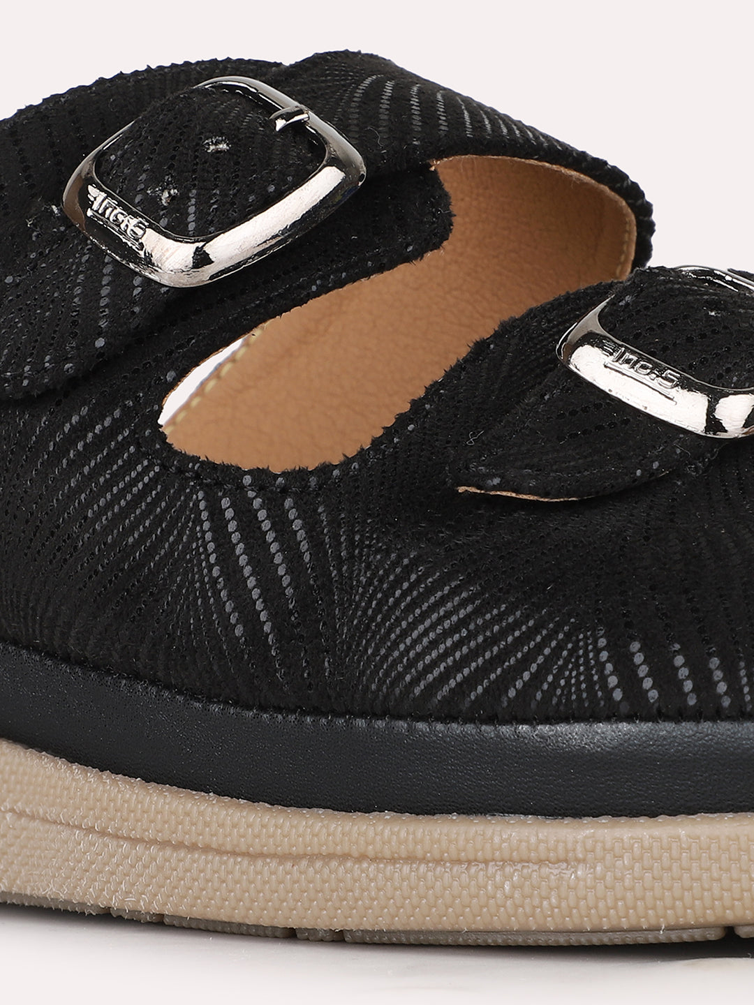 Women Black Casual Printed Open Toe Slip-On Flat Sandals