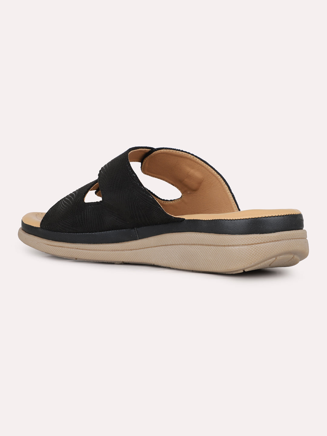 Women Black Casual Printed Open Toe Slip-On Flats