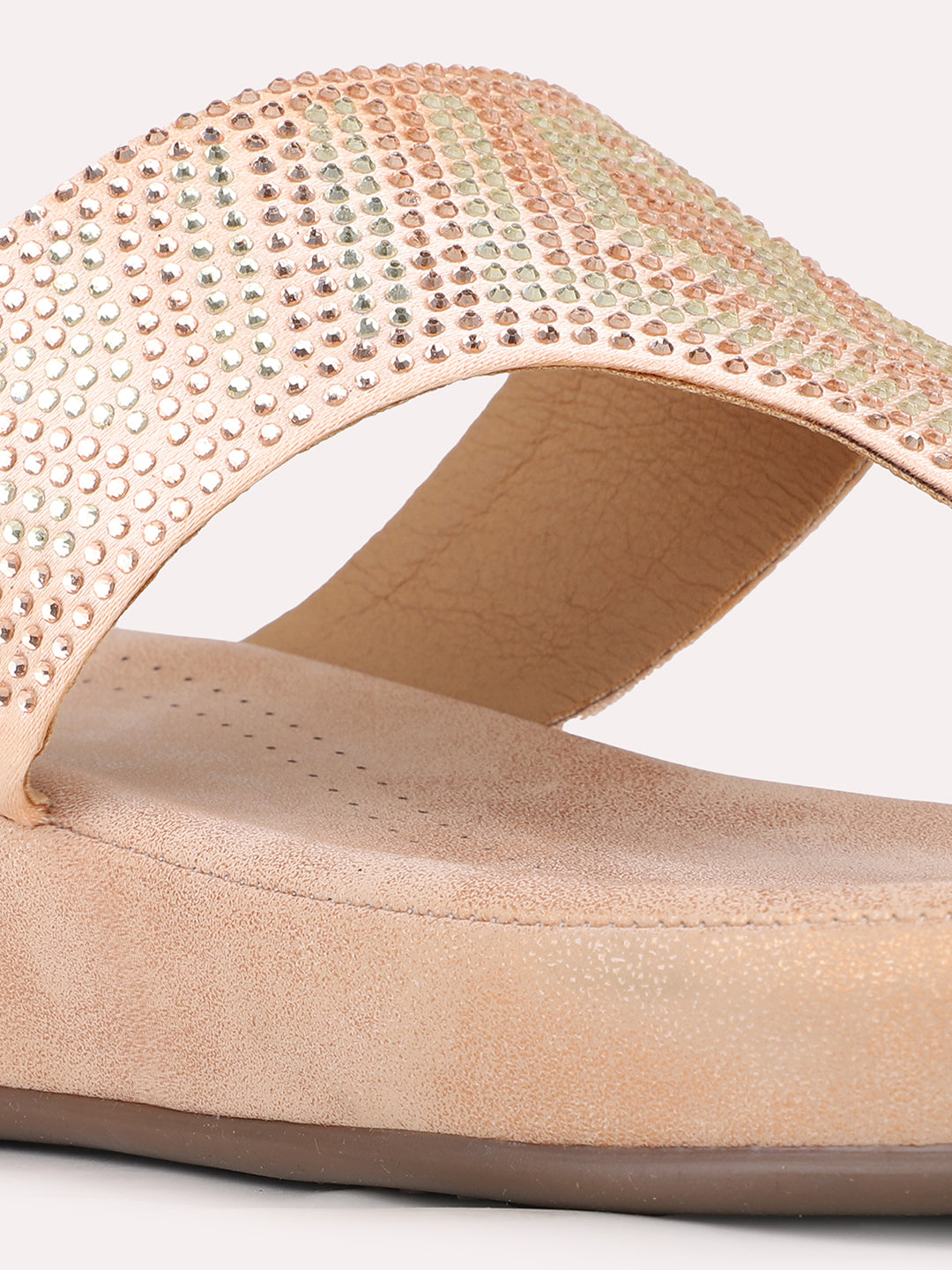 Women Rose Gold Casual Embellished Pointed Wedge Heel Sandals