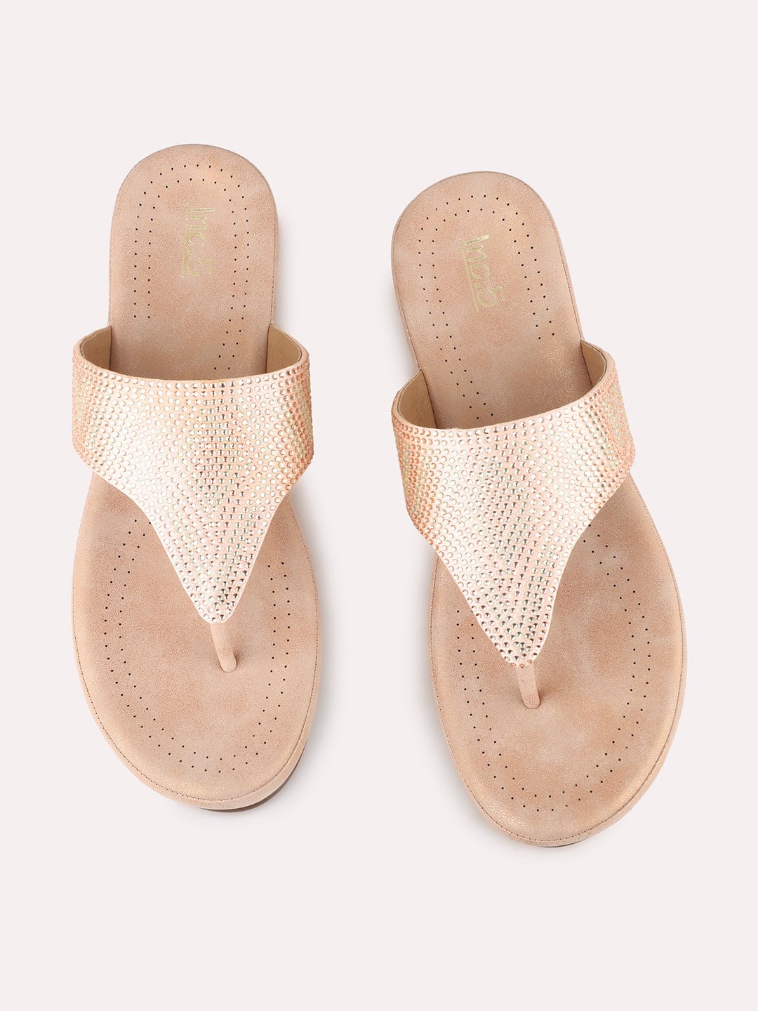 Women Rose Gold Casual Embellished Pointed Wedge Heel Sandals