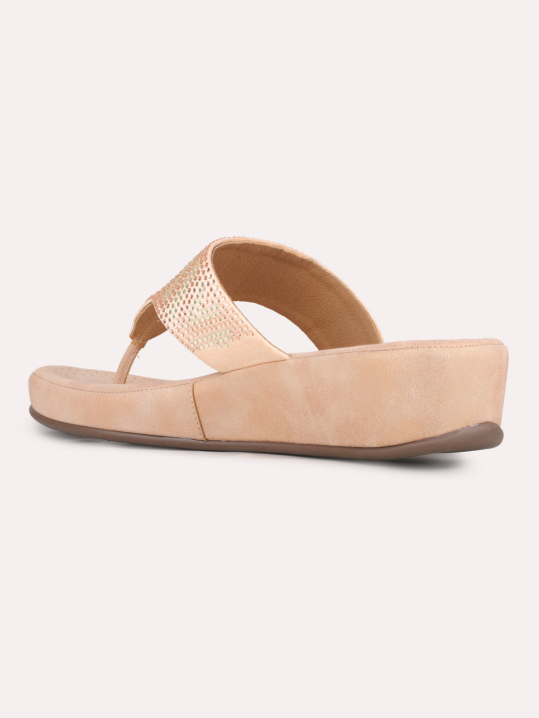 Women Rose Gold Casual Embellished Pointed Wedge Heel Sandals