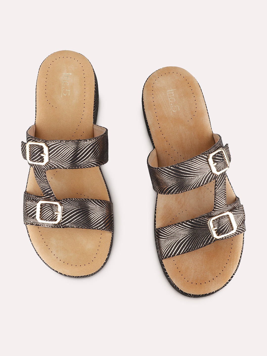 Women Golden Casual Printed Pointed Platform Heel Sandals