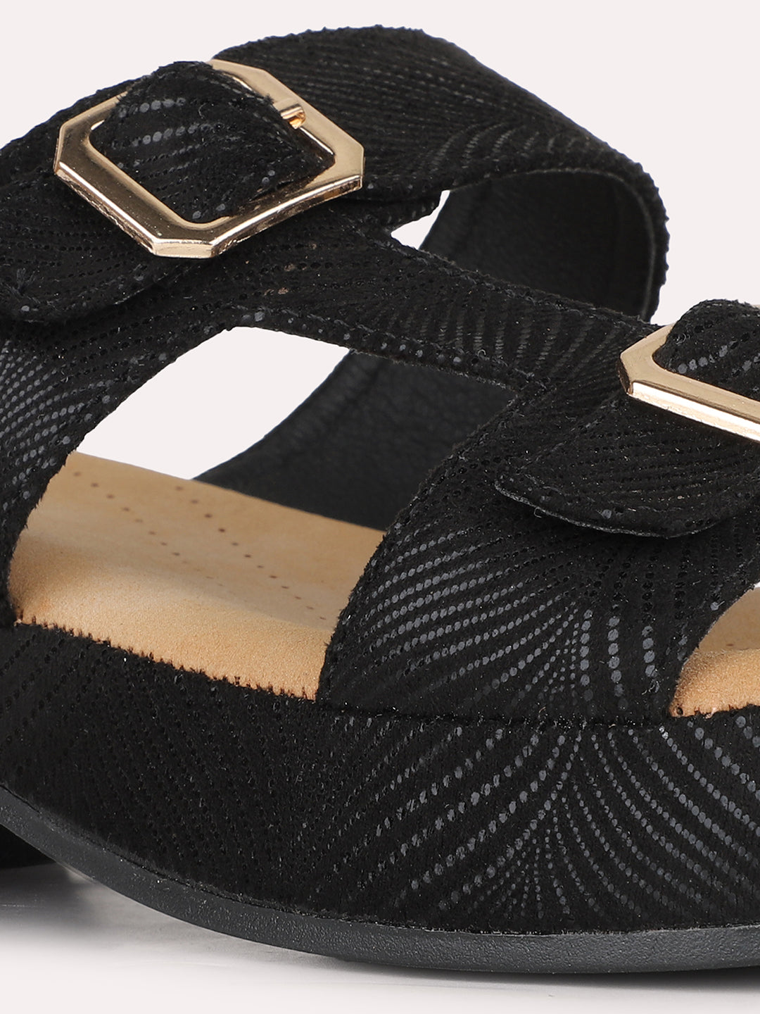 Women Black Party Wear Solid Round Toe Wedge Heel Sandals