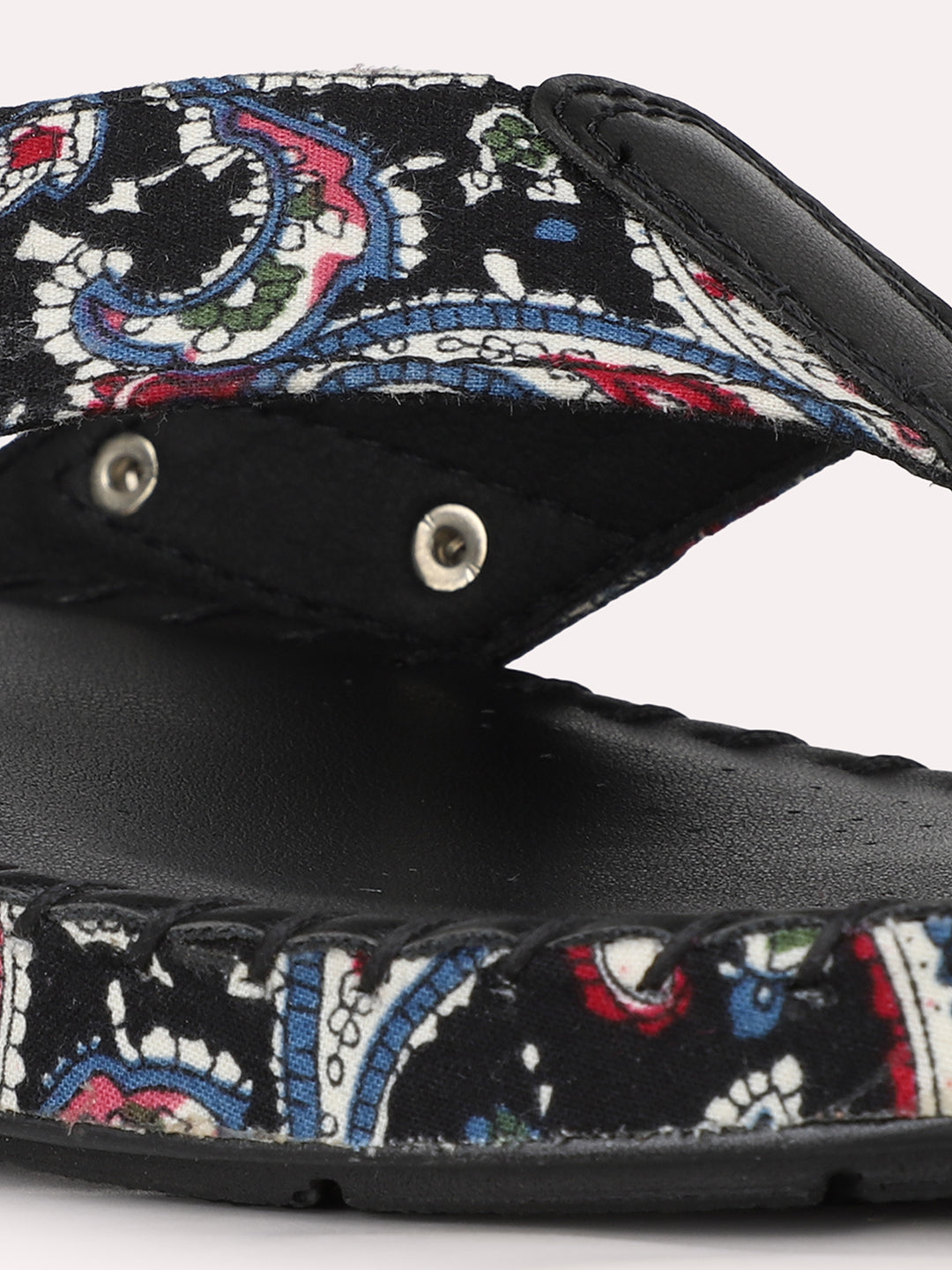 Womens Black Casual Printed Toe T-Strap Slip-On Flats