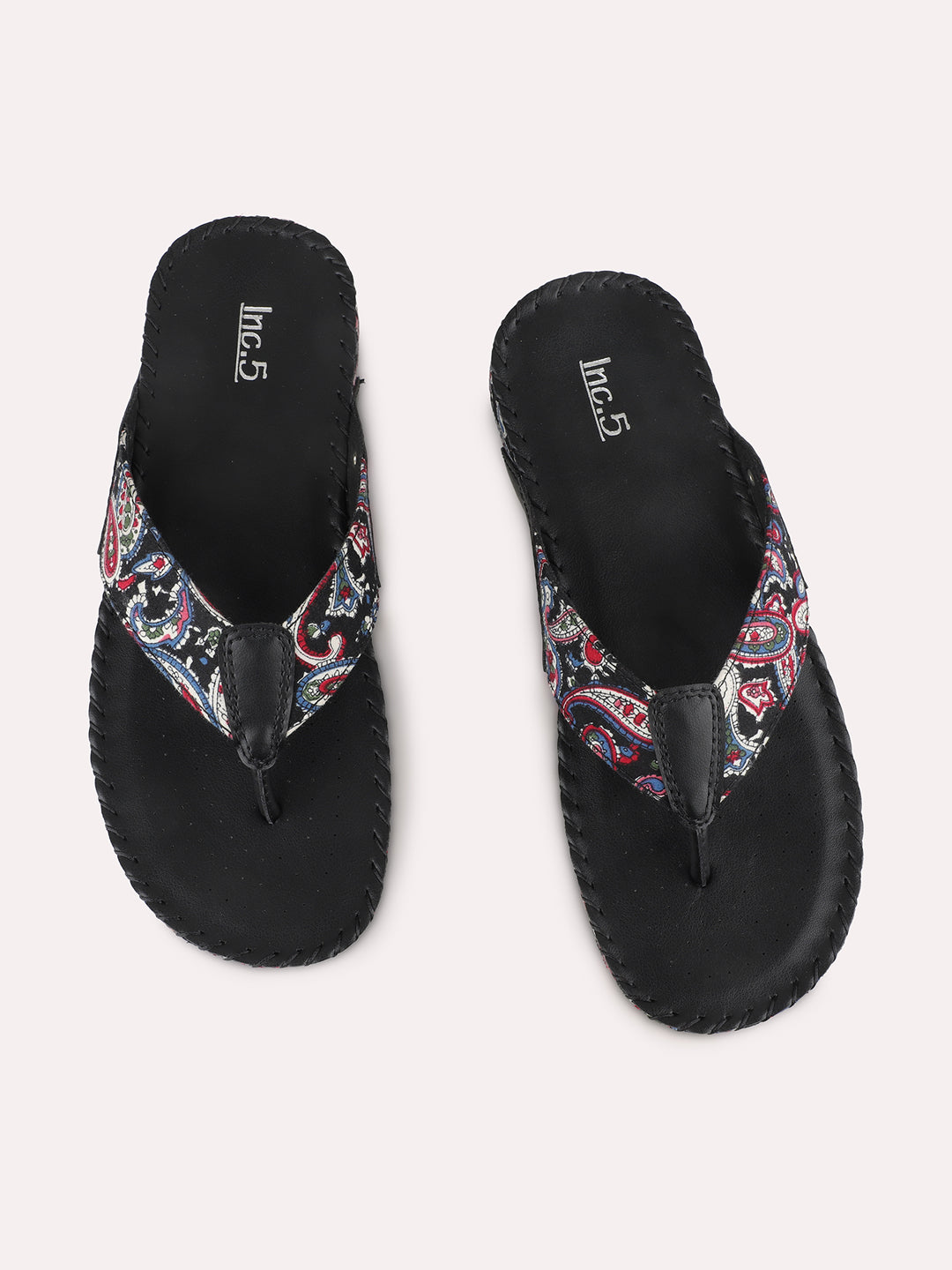 Womens Black Casual Printed Toe T-Strap Slip-On Flats