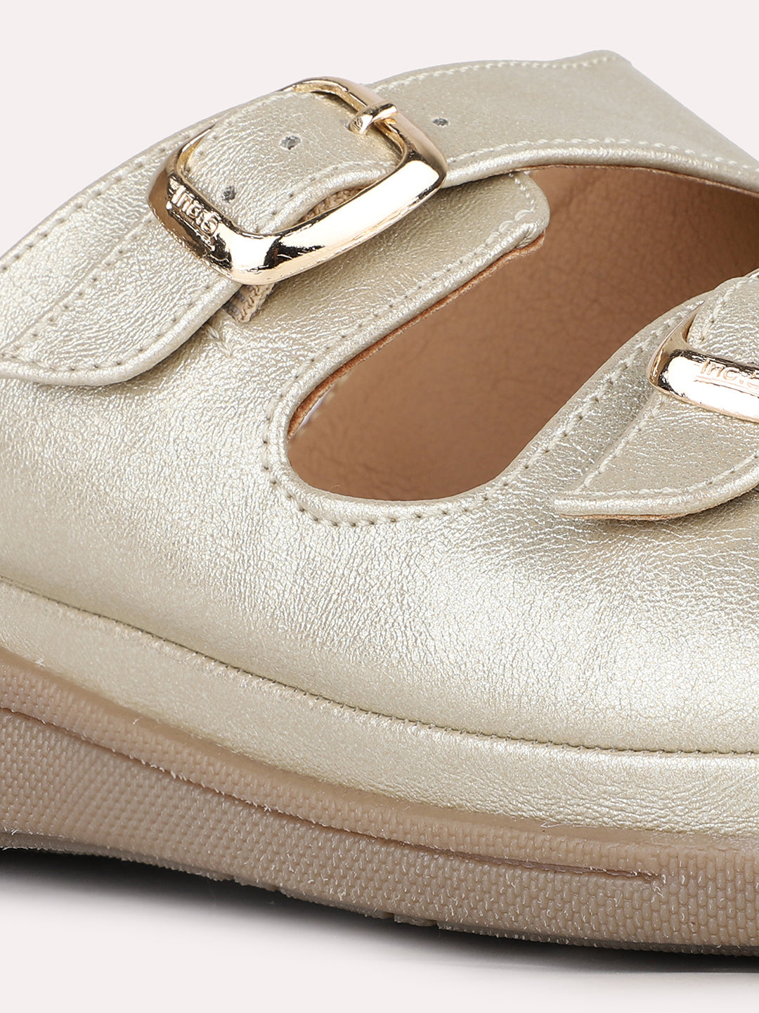 Women Golden Ethnic Solid Open Toe Slip-On Flats