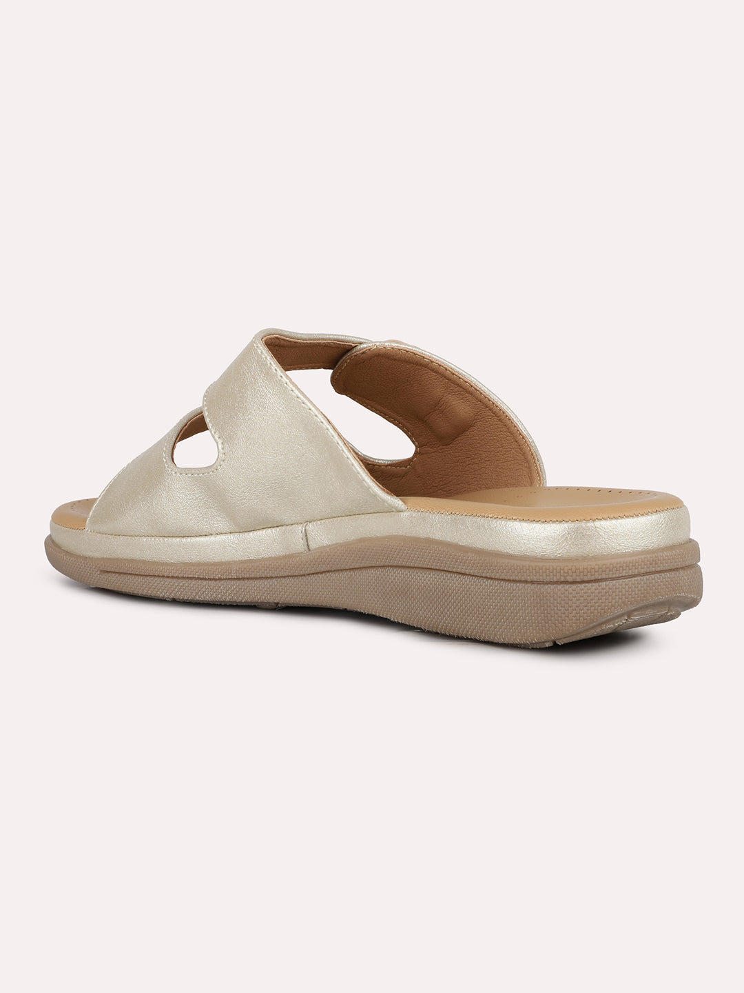 Women Golden Ethnic Solid Open Toe Slip-On Flats