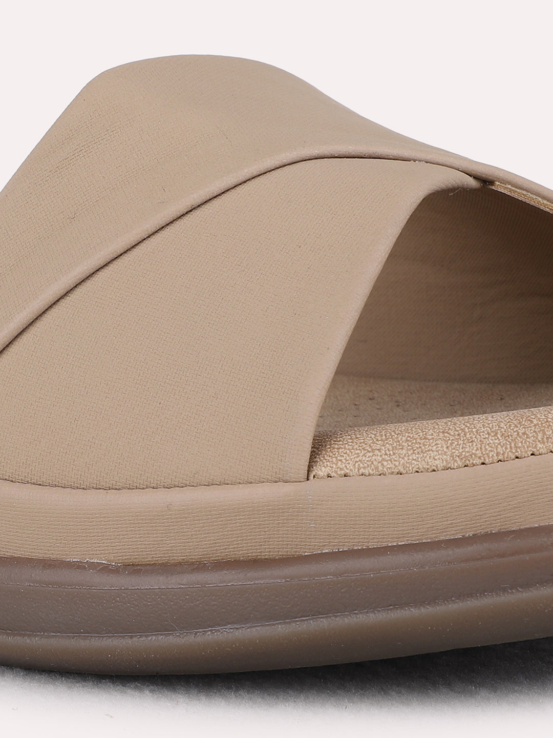 Womens Tan Casual Solid Open Toe Flat Sandals