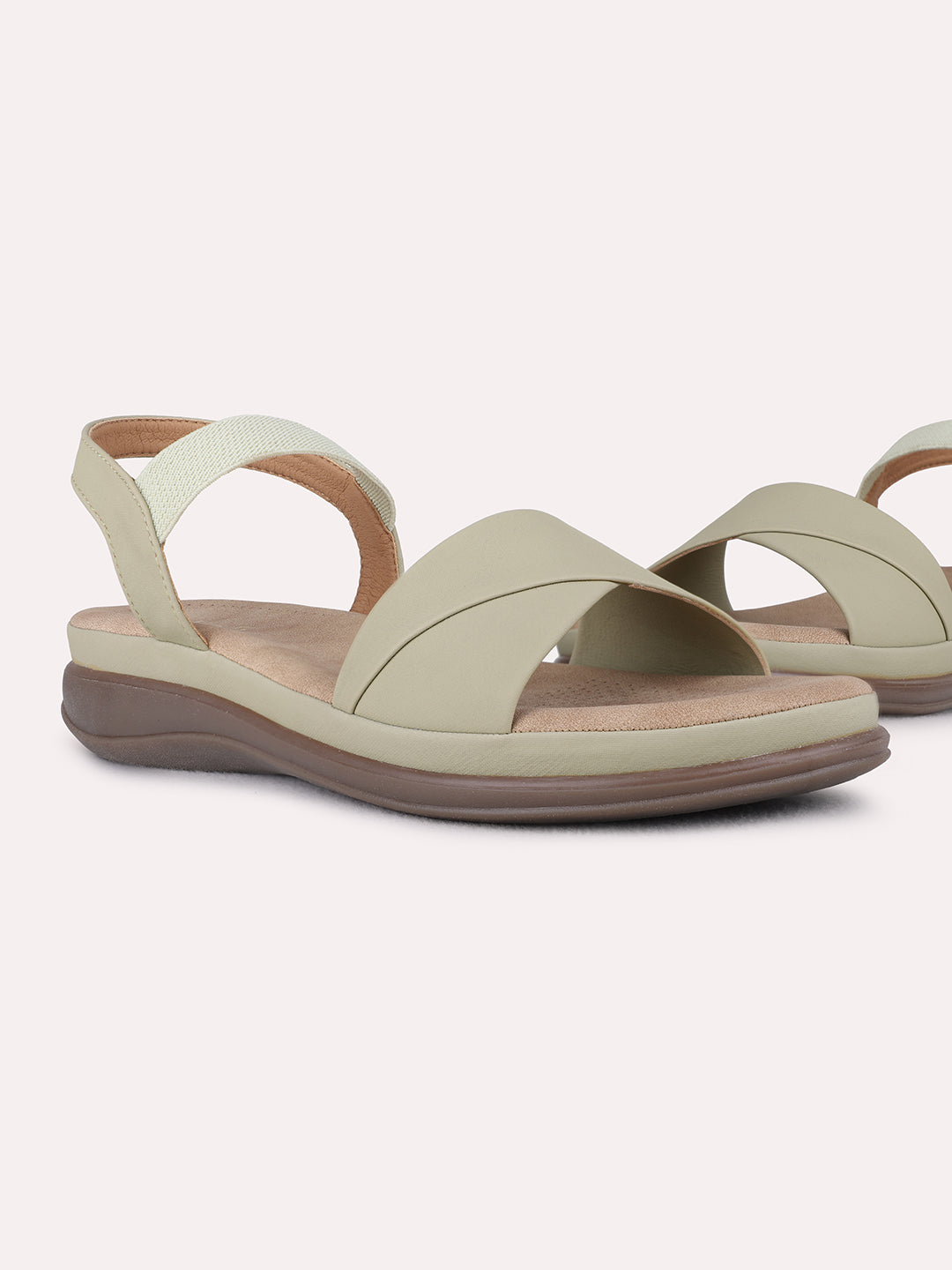 Womens Green Casual Solid Open Toe Flat Sandals