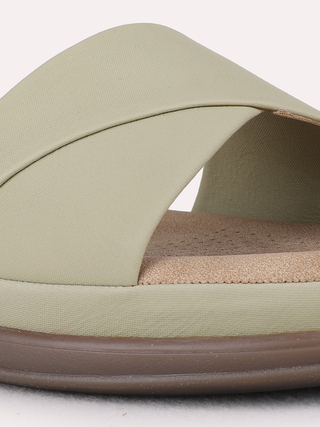 Womens Green Casual Solid Open Toe Flat Slip-Ons