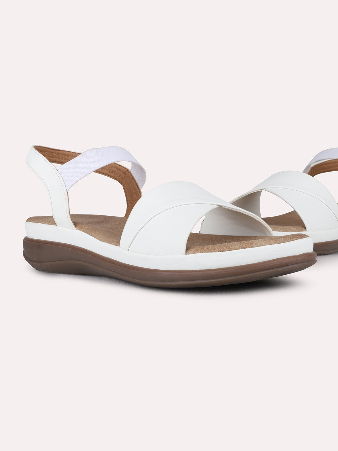 Womens White Casual Solid Open Toe Flat Sandals