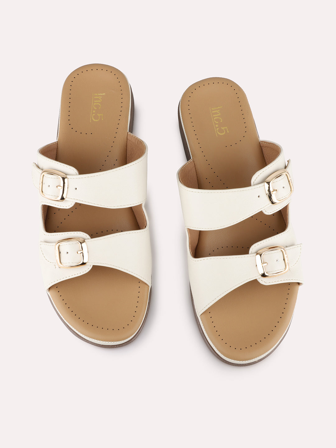 Women Cream Ethnic Solid Open Toe Slip-On Flats