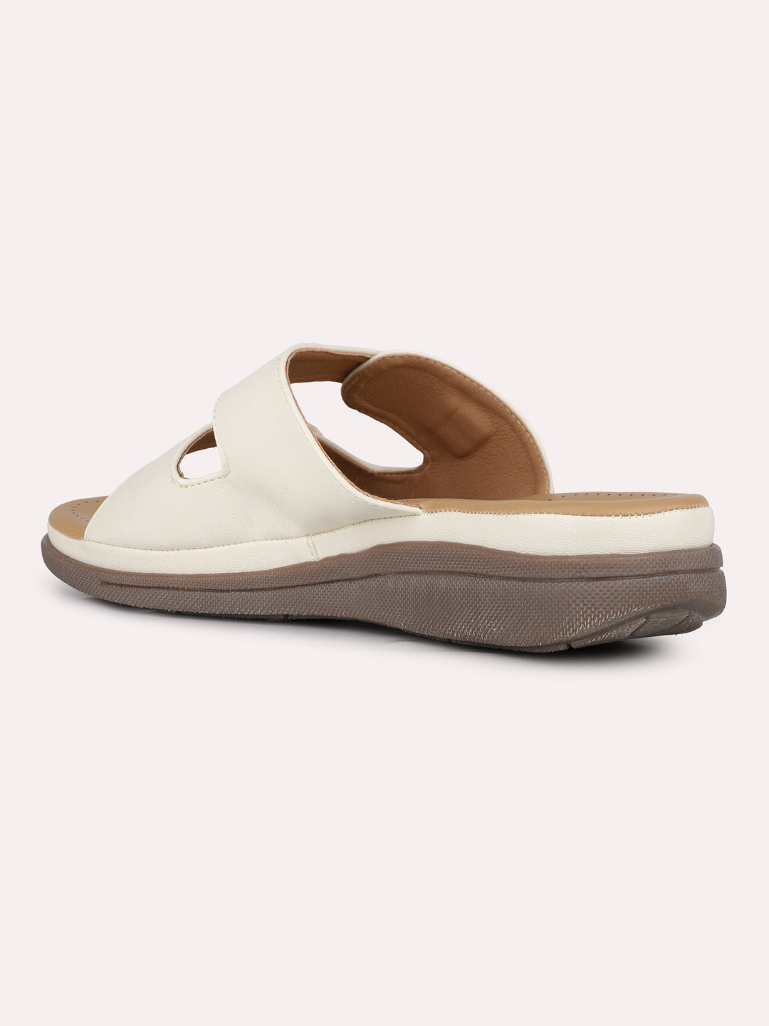 Women Cream Ethnic Solid Open Toe Slip-On Flats