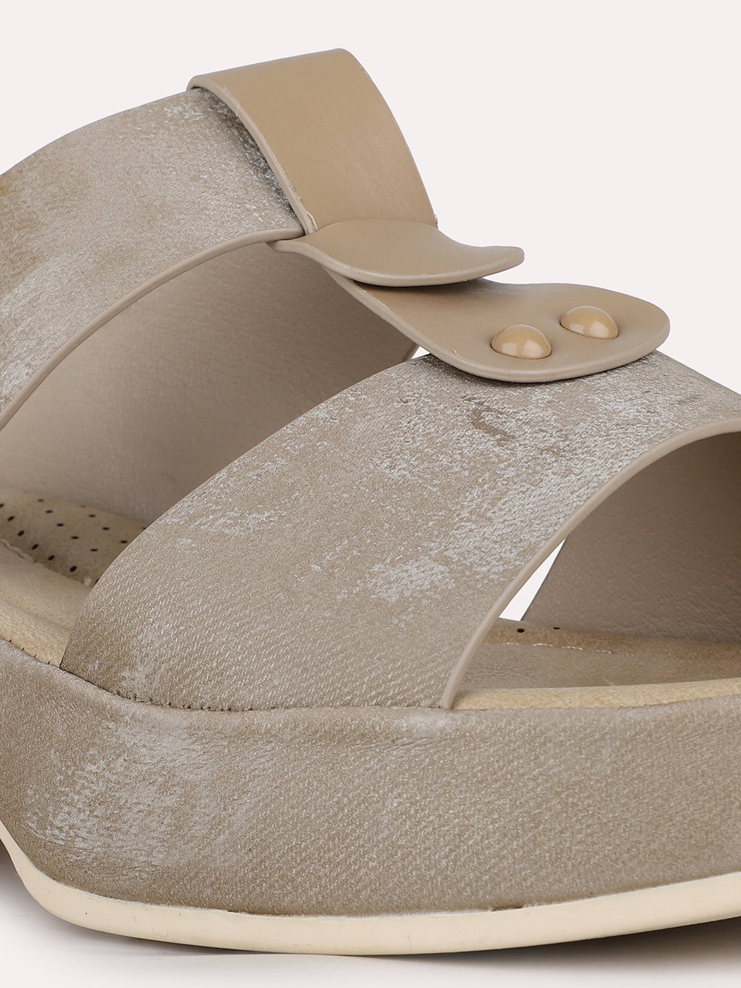 Women Beige Party Wear Solid Pointed Platform Heel Sandals