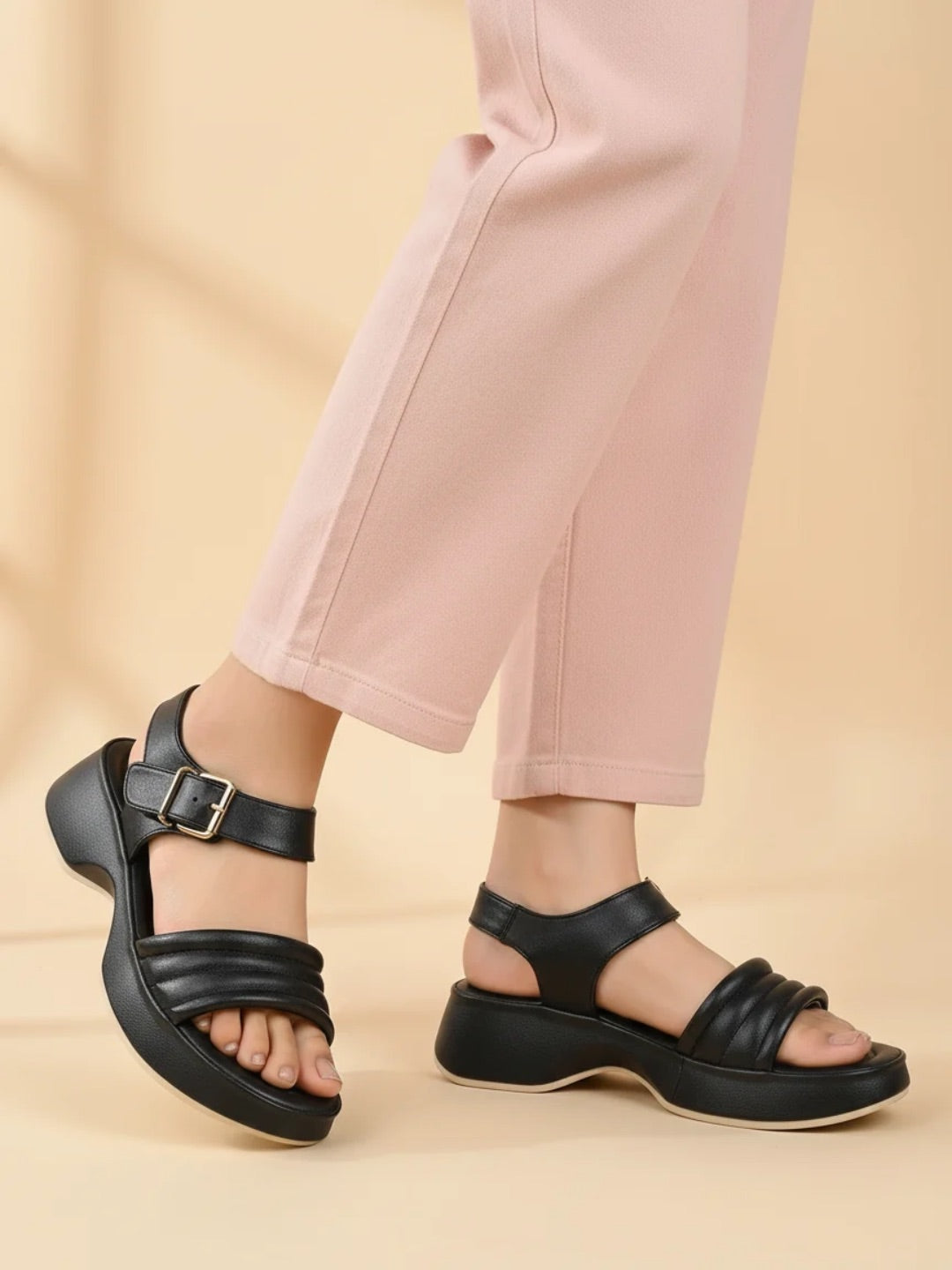 Women Black Party Wear Solid Pointed Platform Heels