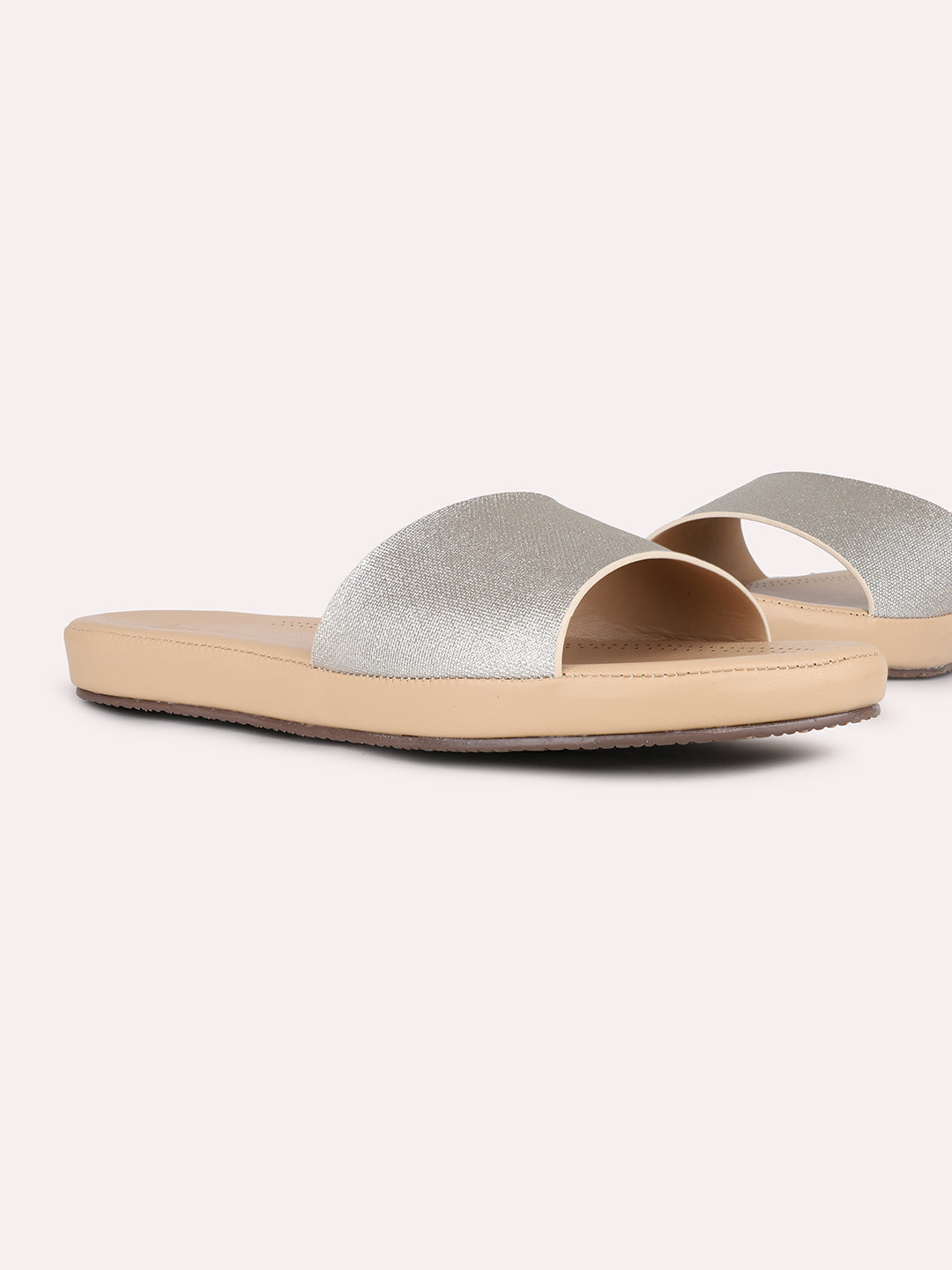 Womens Golden Casual Solid Open Toe Flat Slip-On Sandals