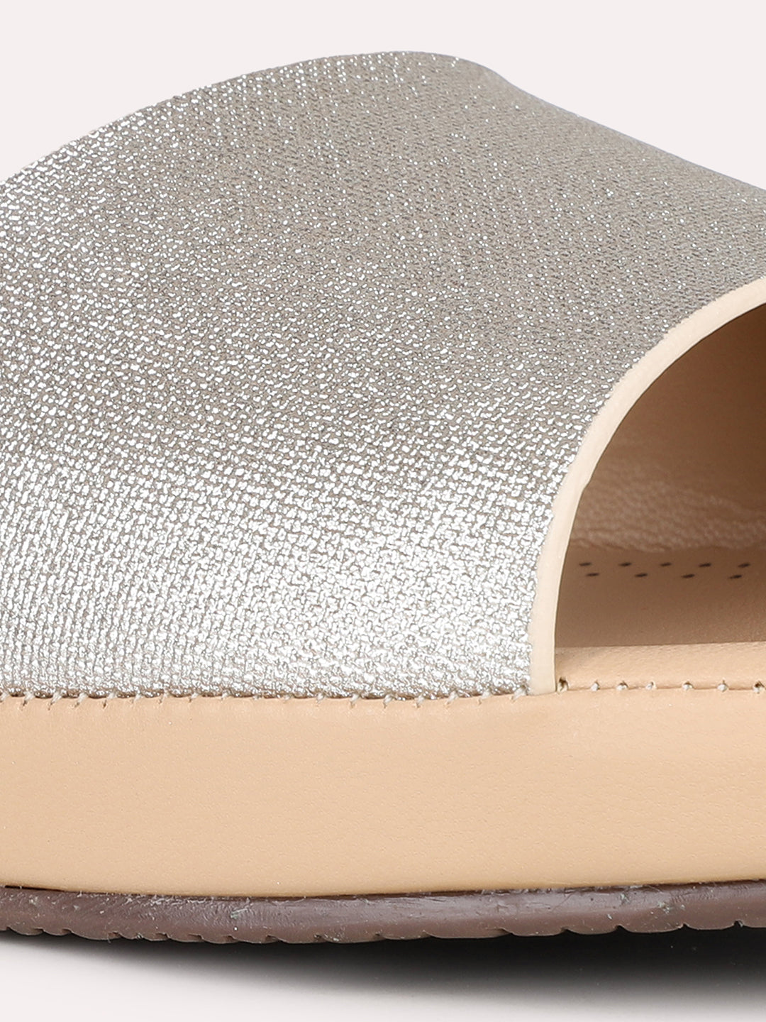 Womens Golden Casual Solid Open Toe Flats