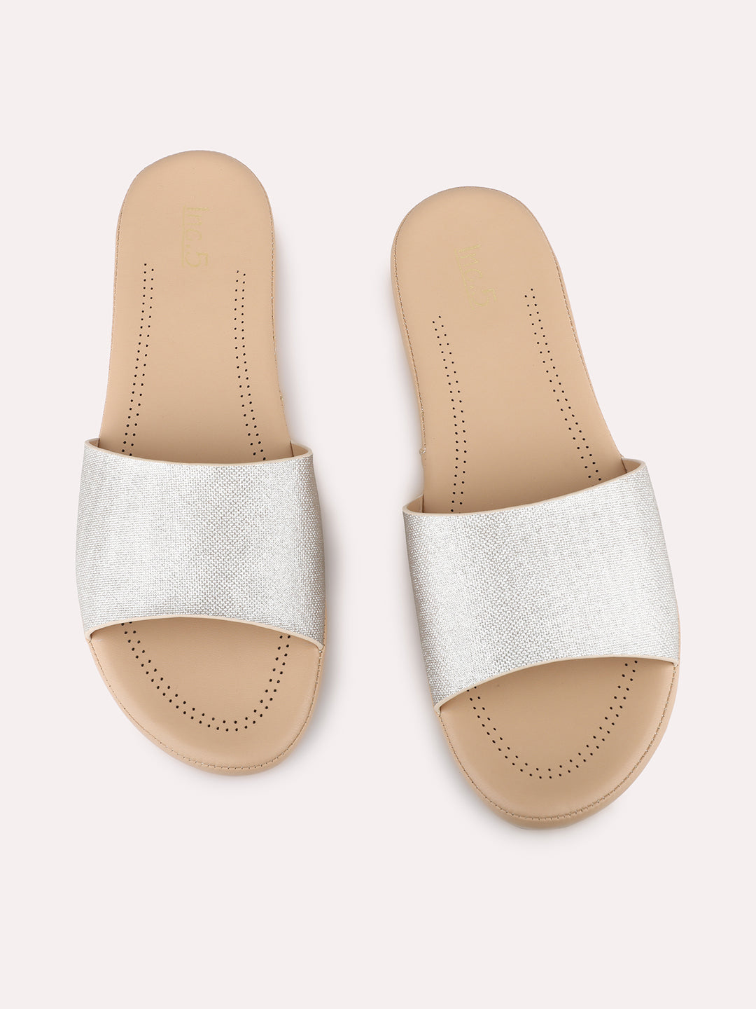 Womens Golden Casual Solid Open Toe Flats