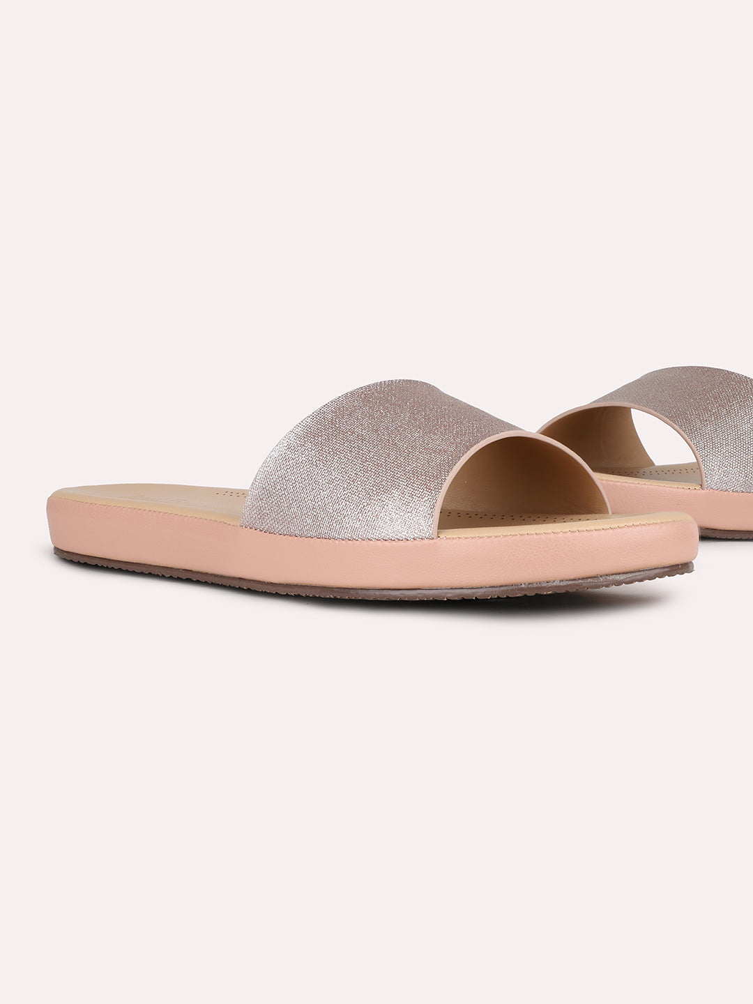 Womens Rose Golden Casual Solid Open Toe Flat Slip-On Sandals