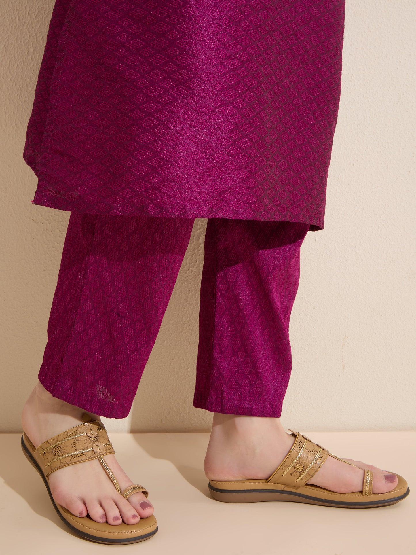 Womens Beige Ethnic Embellished One Toe Flats